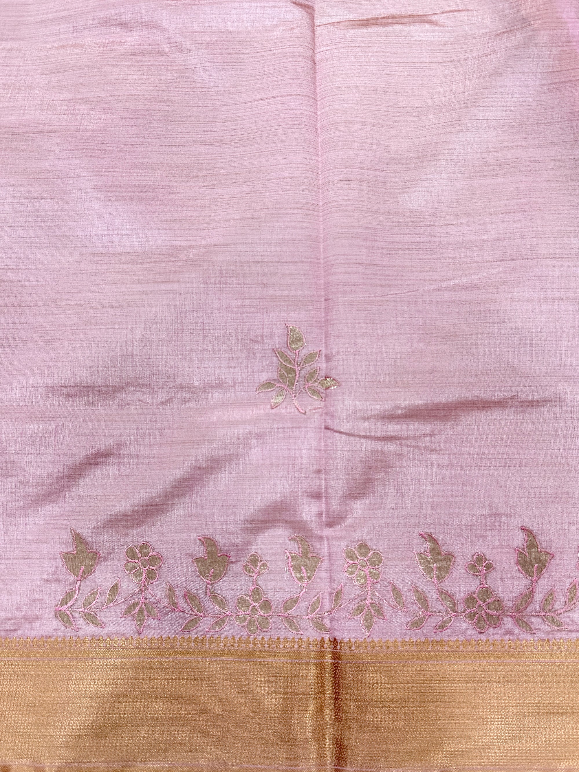 Baby Pink Semi Tussar Saree with Appliqué Embroidery