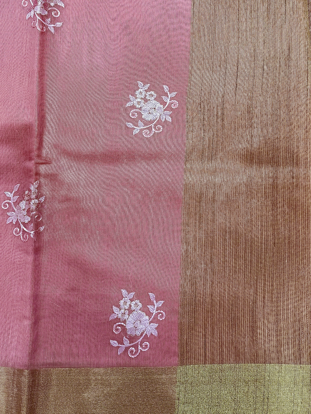 Dusty Rose Chanderi Cotton Saree with Embroidery