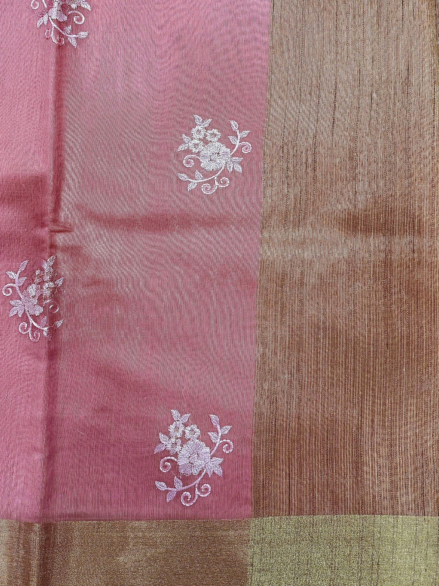 Dusty Rose Chanderi Cotton Saree with Embroidery