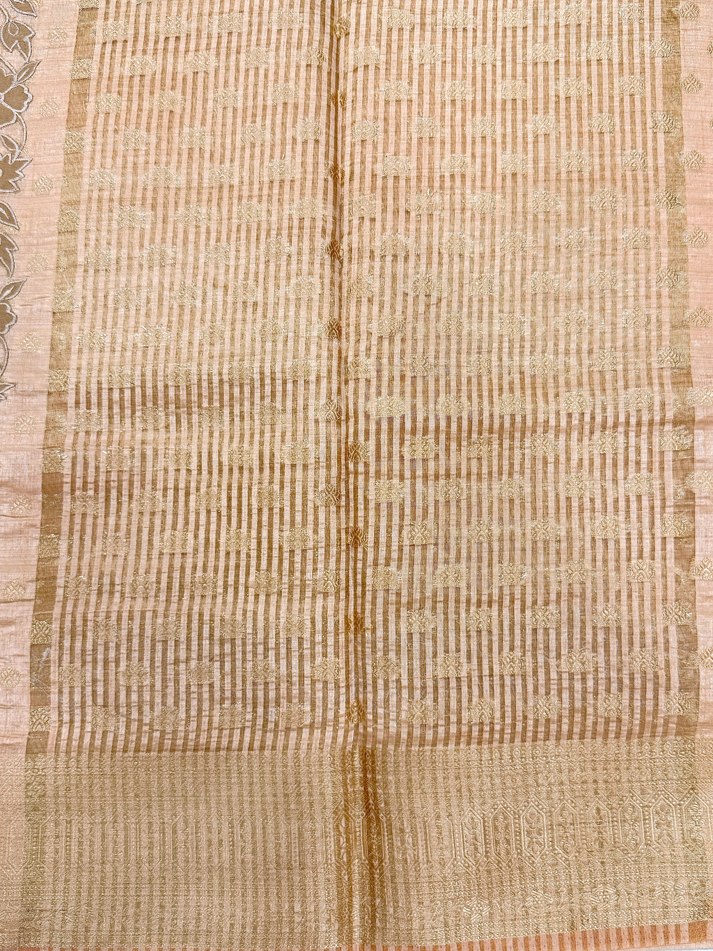 Peach Gold Semi Tussar Saree with Body Weaving & Appliqué Embroidery