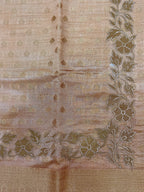 Peach Gold Semi Tussar Saree with Body Weaving & Appliqué Embroidery