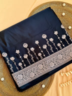 Black Banarasi Mushroo Silk Saree with Zari Border
