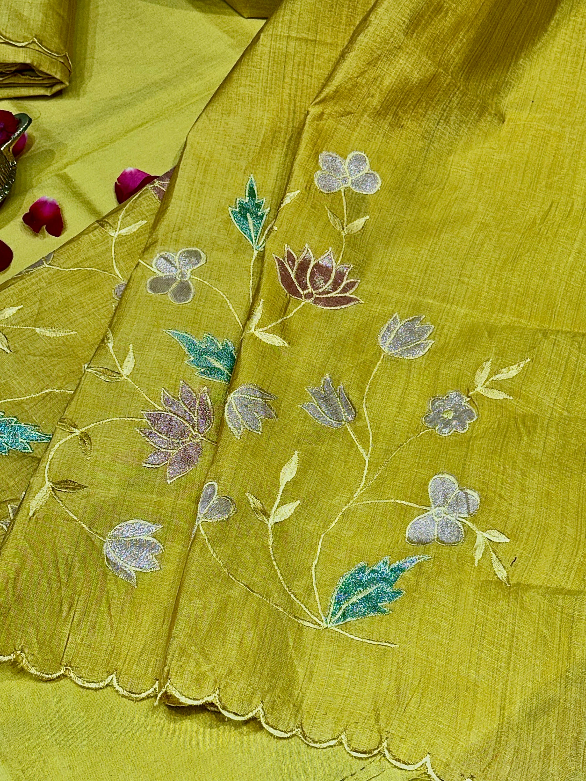 Yellow Tussar Silk Suit Set