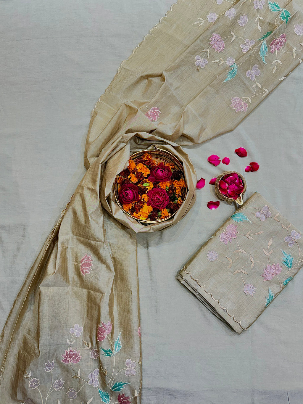 Yellow Tussar Silk Suit Set