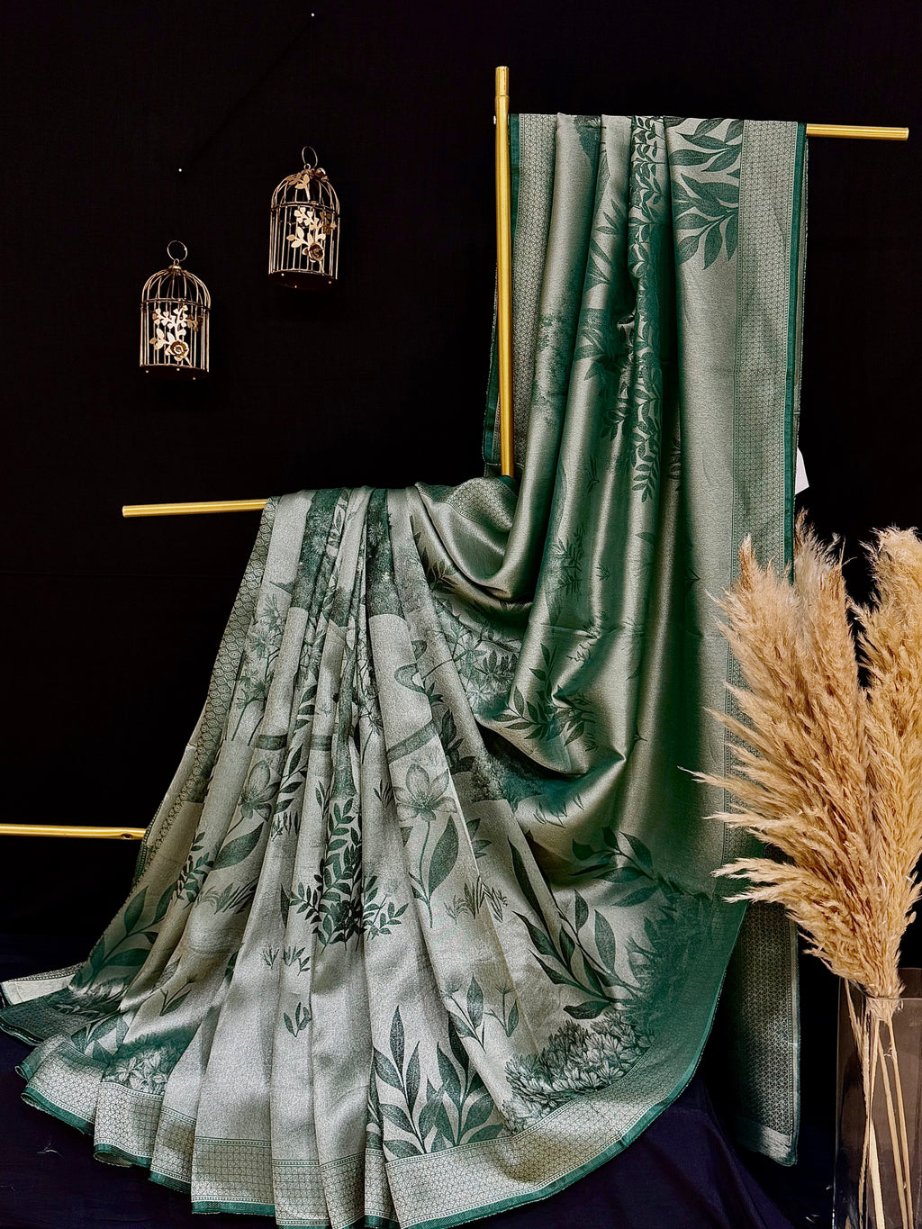 Sage Green Georgette Tissue Silk Saree