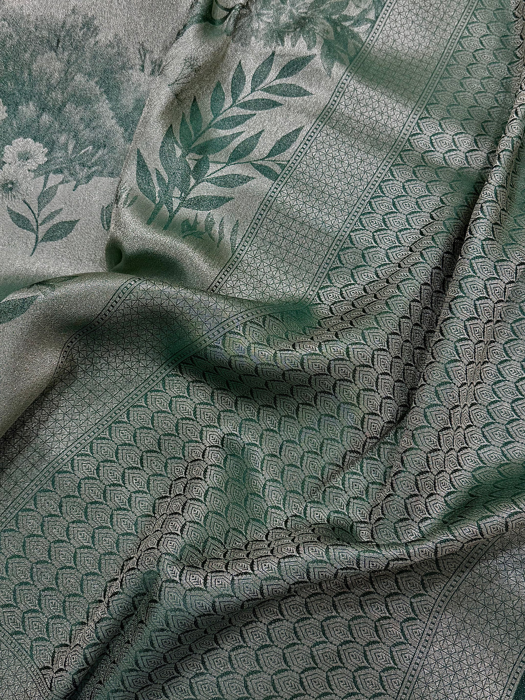 Sage Green Georgette Tissue Silk Saree