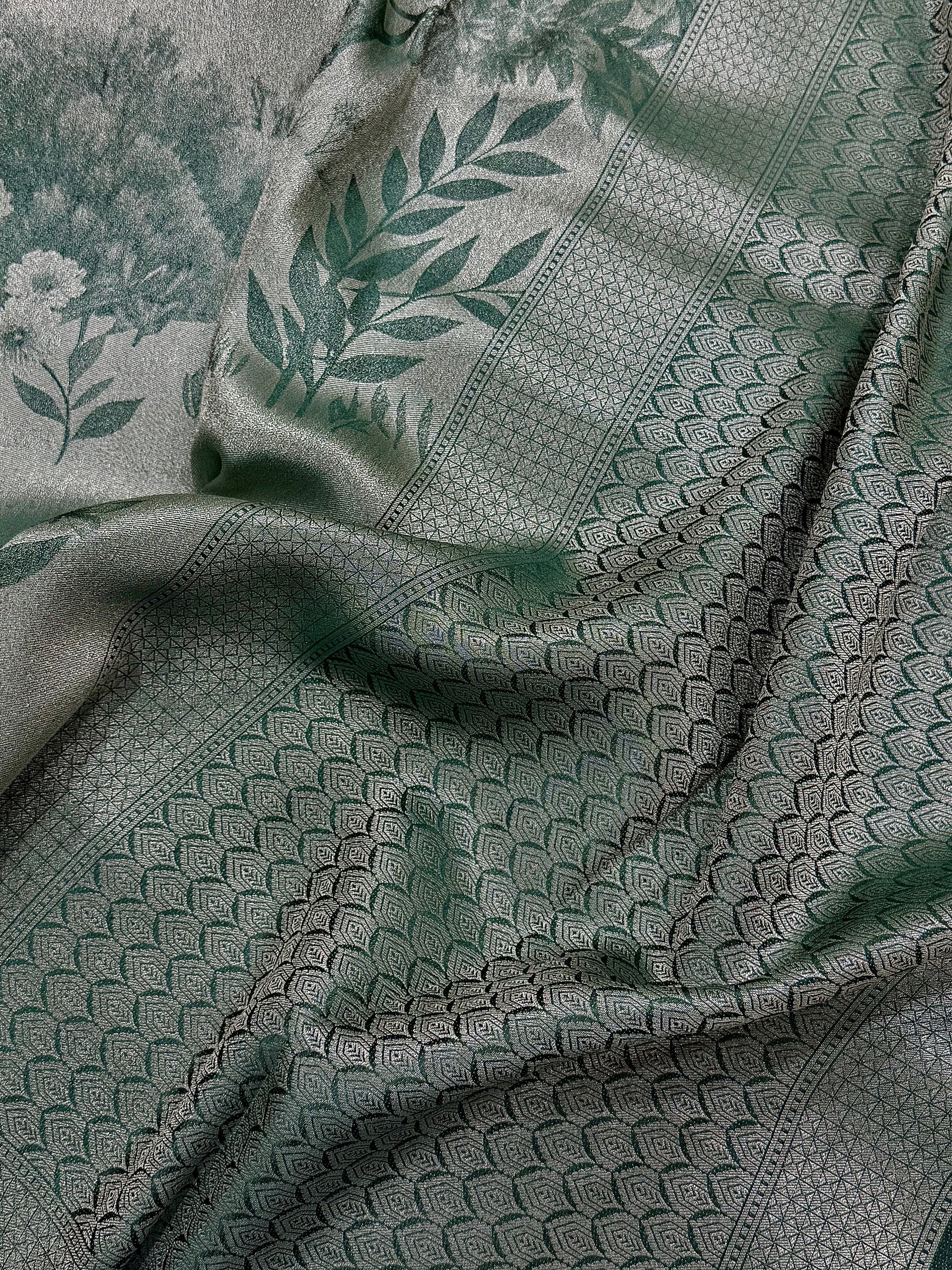 Sage Green Georgette Tissue Silk Saree