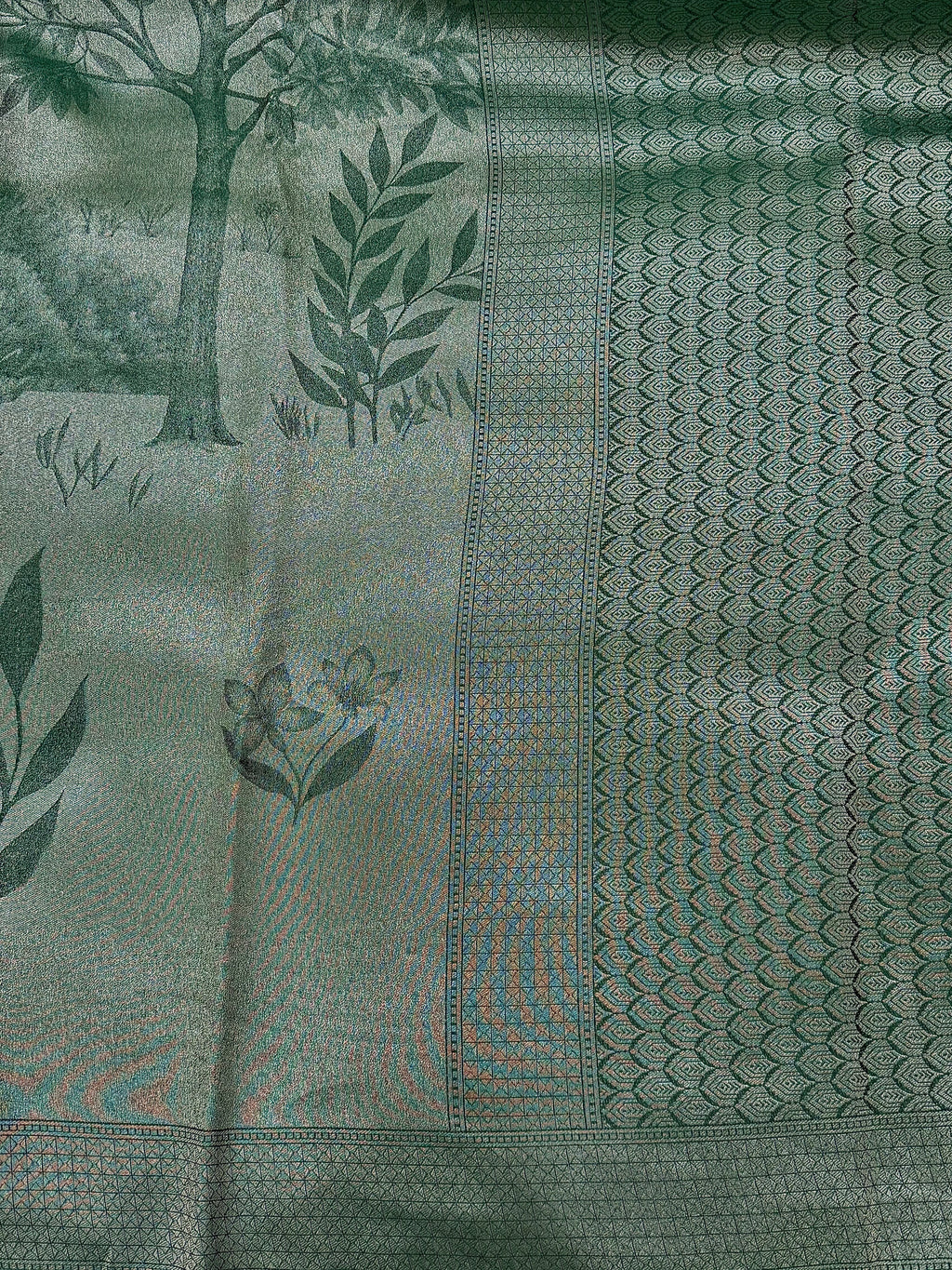 Sage Green Georgette Tissue Silk Saree