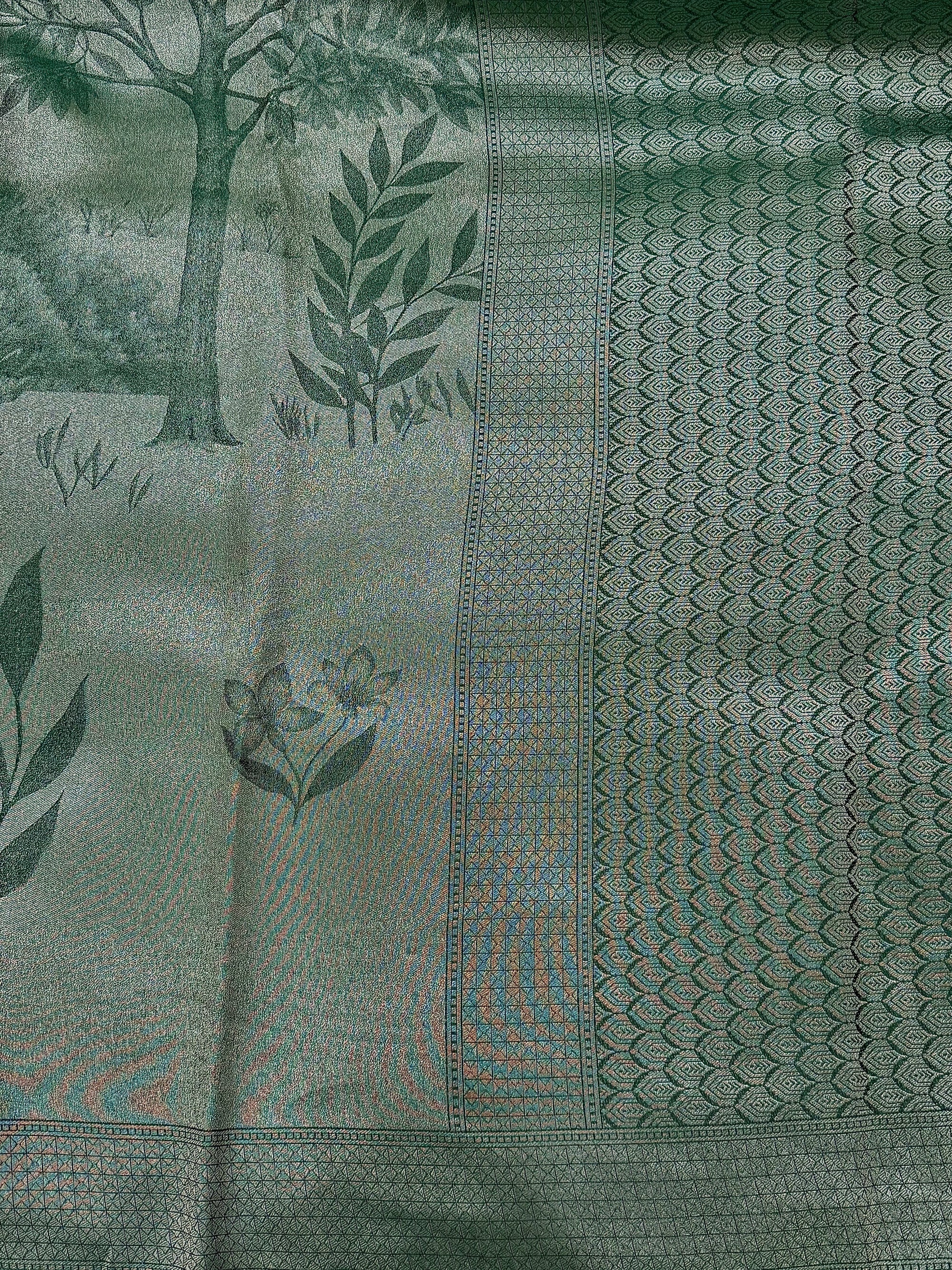 Sage Green Georgette Tissue Silk Saree