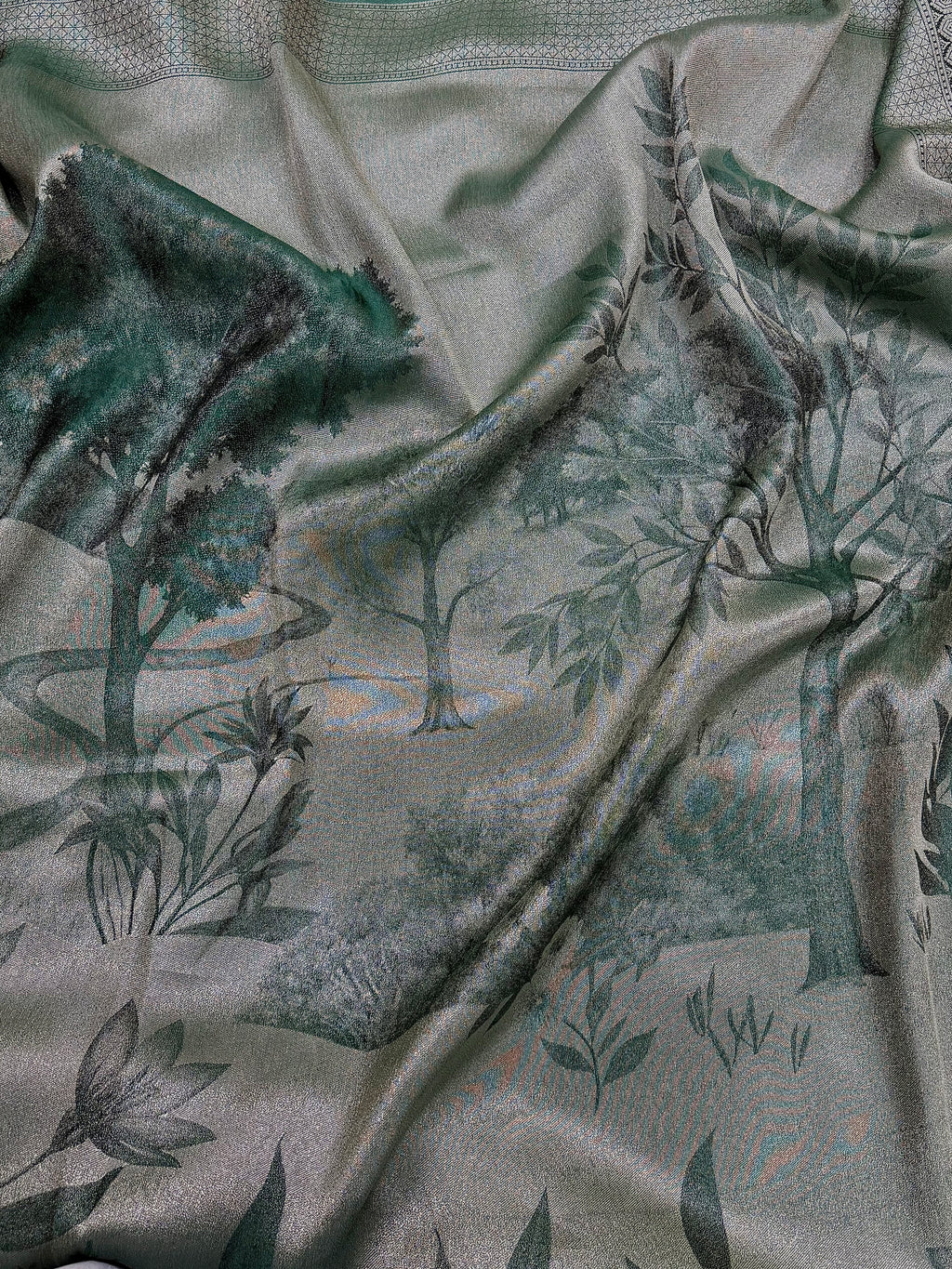 Sage Green Georgette Tissue Silk Saree