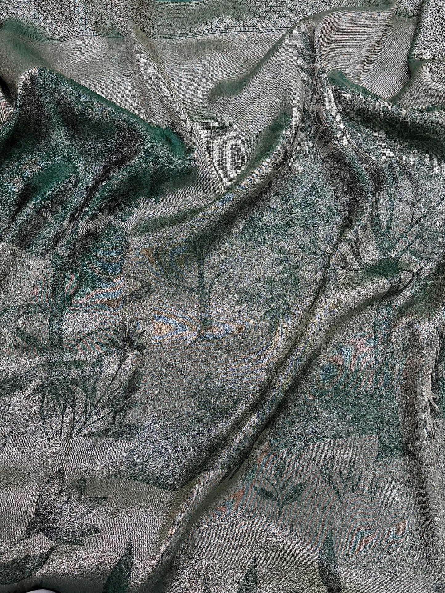 Sage Green Georgette Tissue Silk Saree