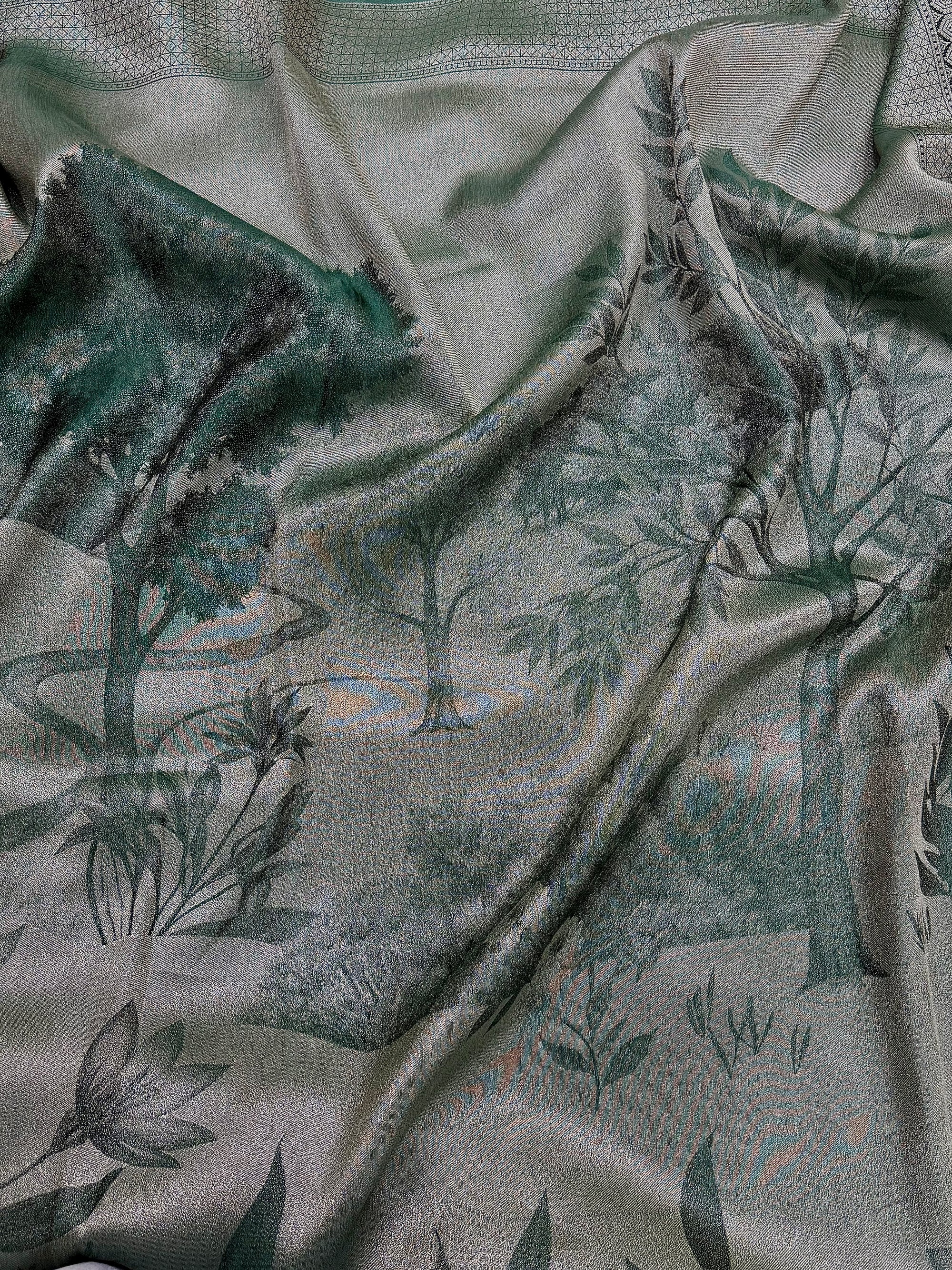 Sage Green Georgette Tissue Silk Saree