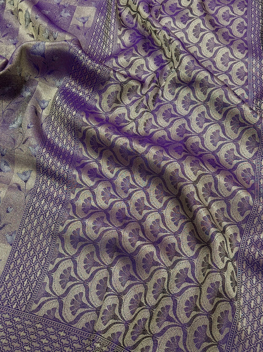 Purple Banarasi Georgette Tissue Silk Saree