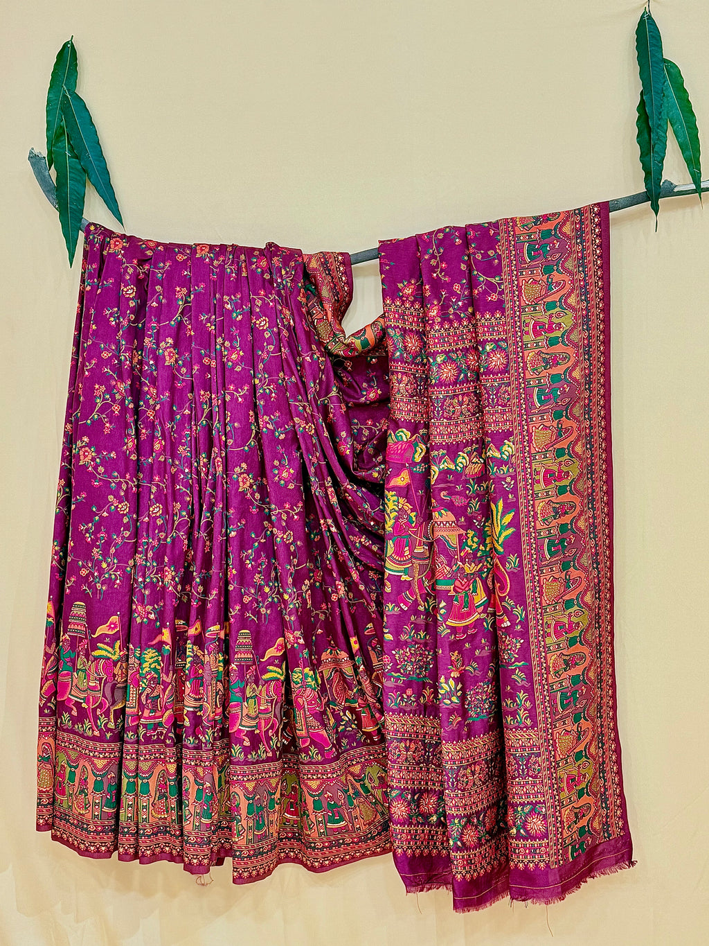Pure Chanderi Antiq Border Fancy Print Saree