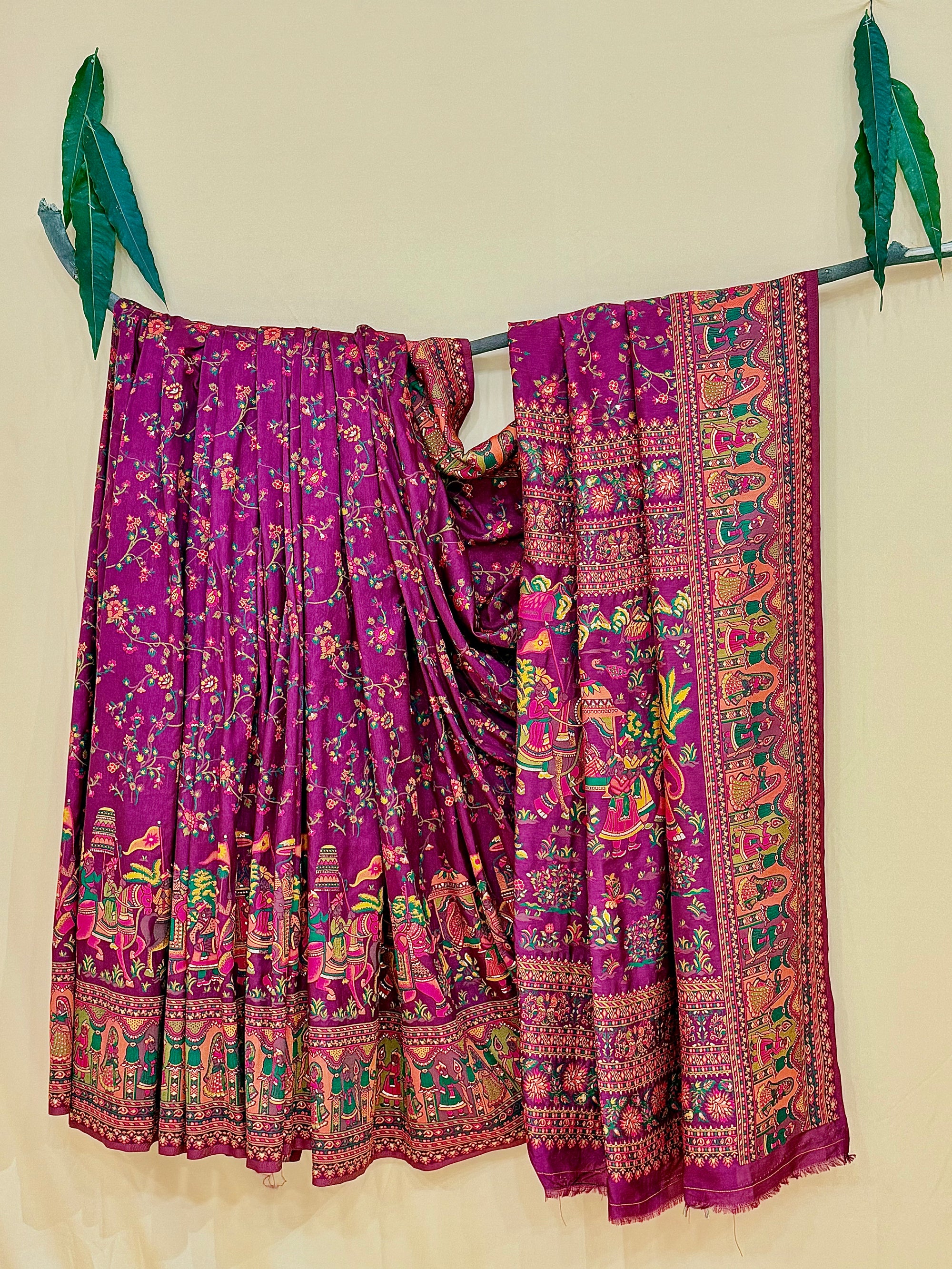 Pure Chanderi Antiq Border Fancy Print Saree