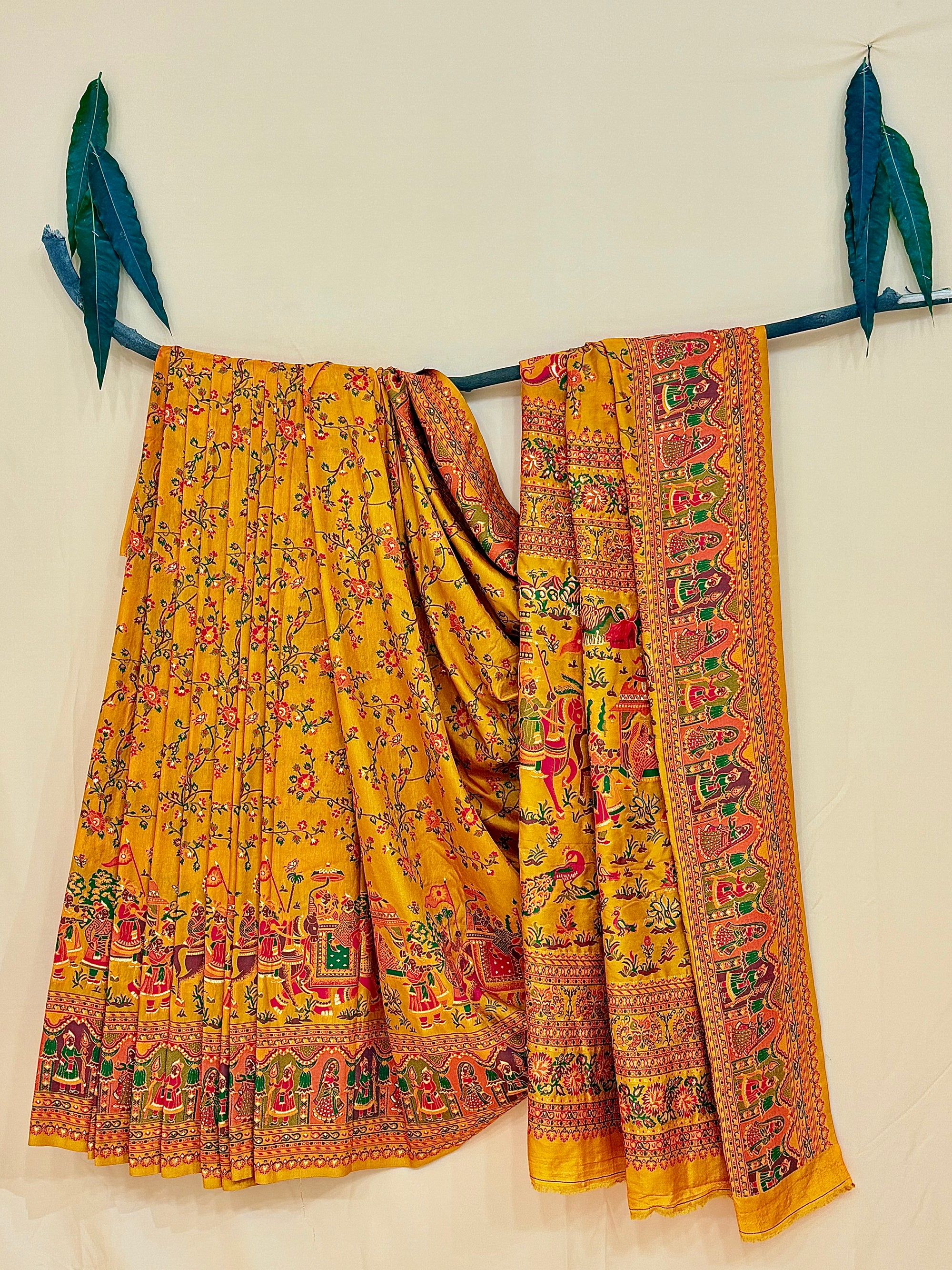 Pure Chanderi Antiq Border Fancy Print Saree