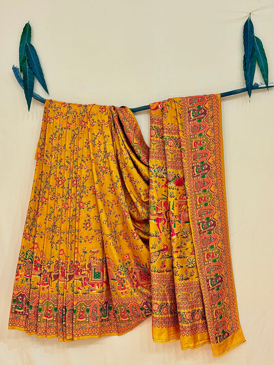 Pure Chanderi Antiq Border Fancy Print Saree