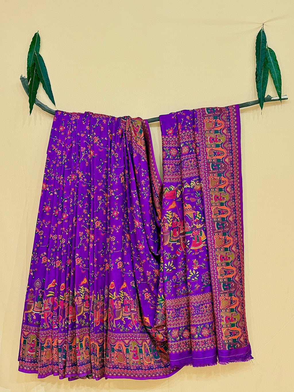 Pure Chanderi Antiq Border Fancy Print Saree
