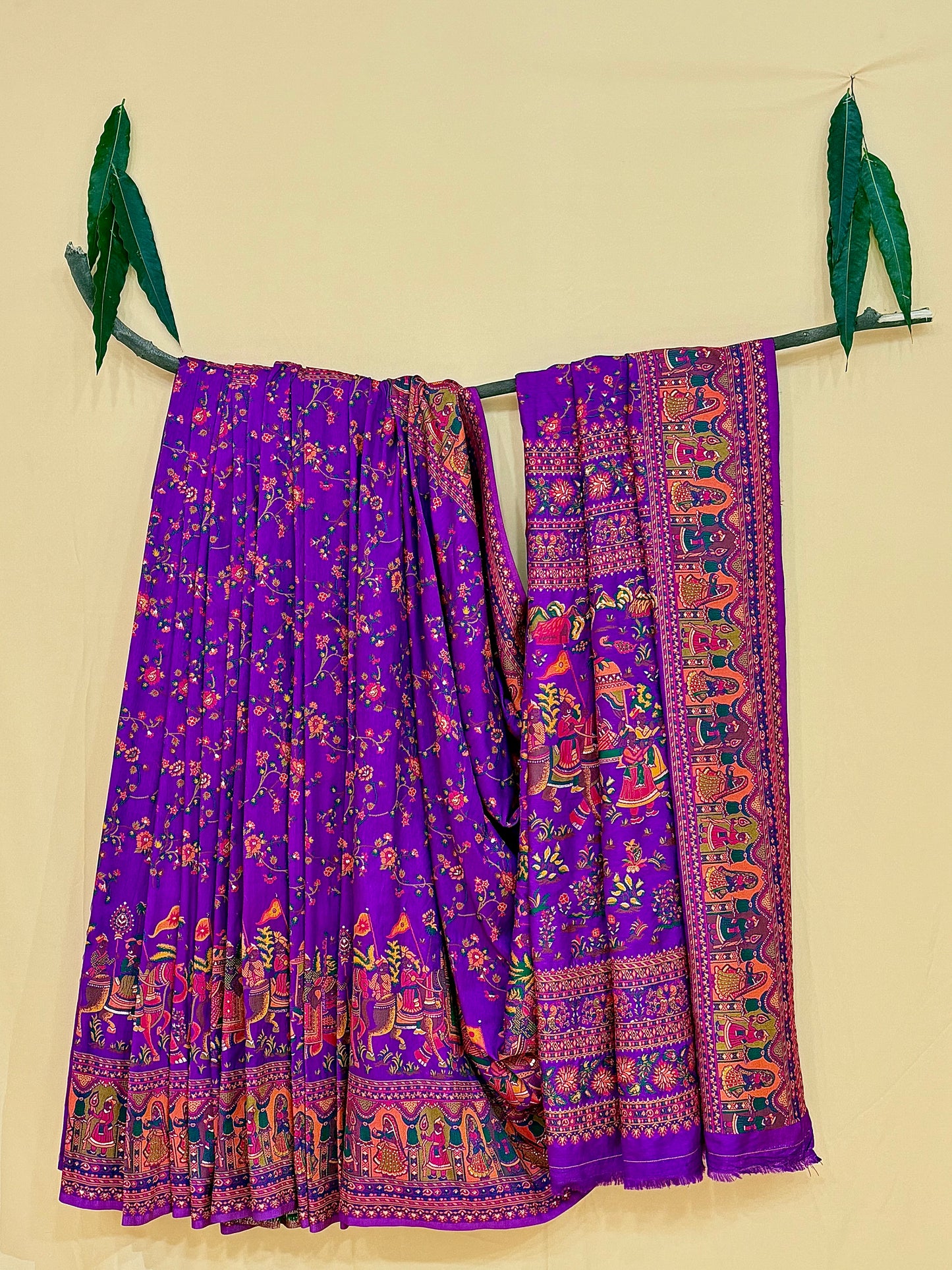 Pure Chanderi Antiq Border Fancy Print Saree