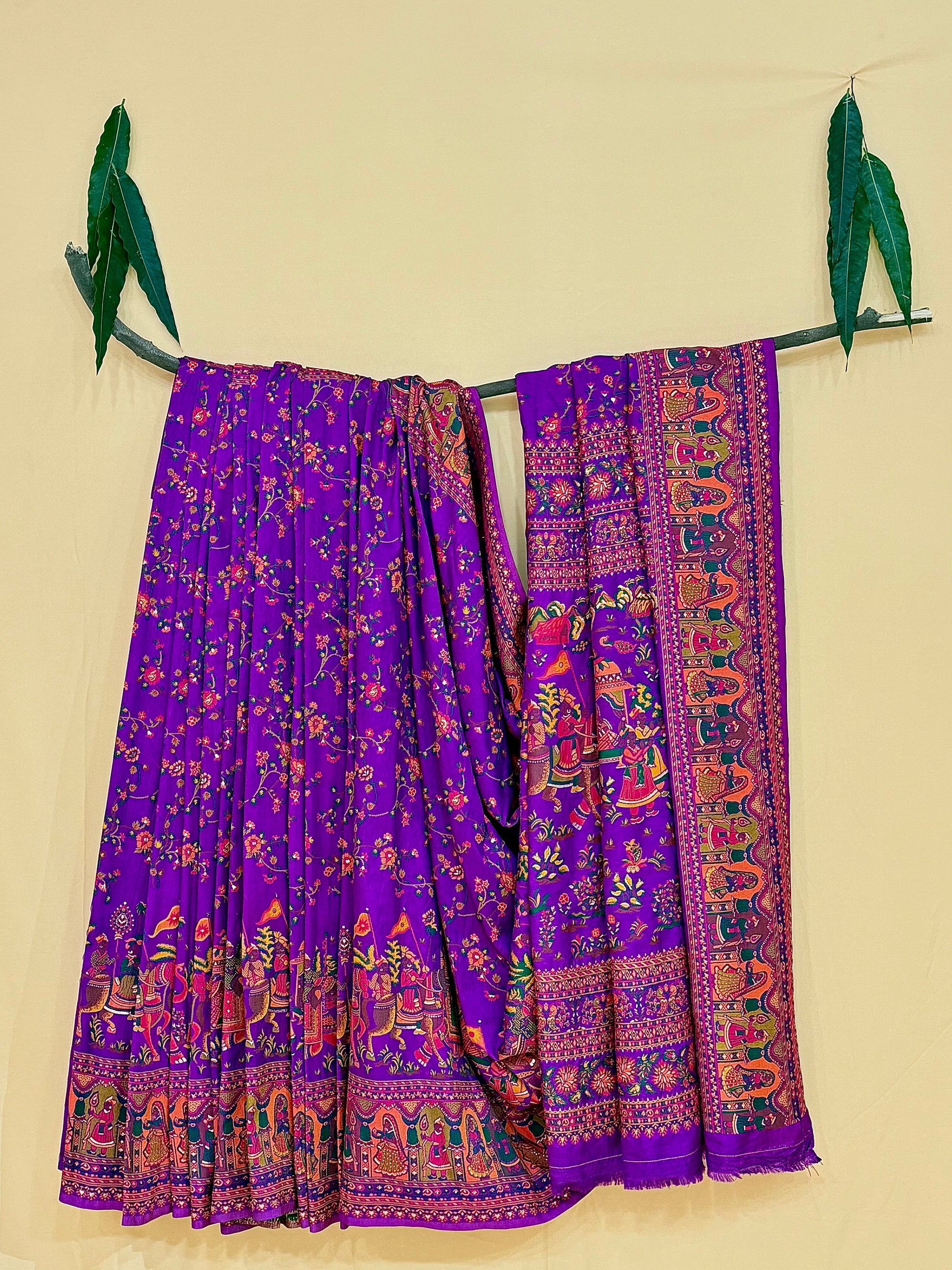 Pure Chanderi Antiq Border Fancy Print Saree