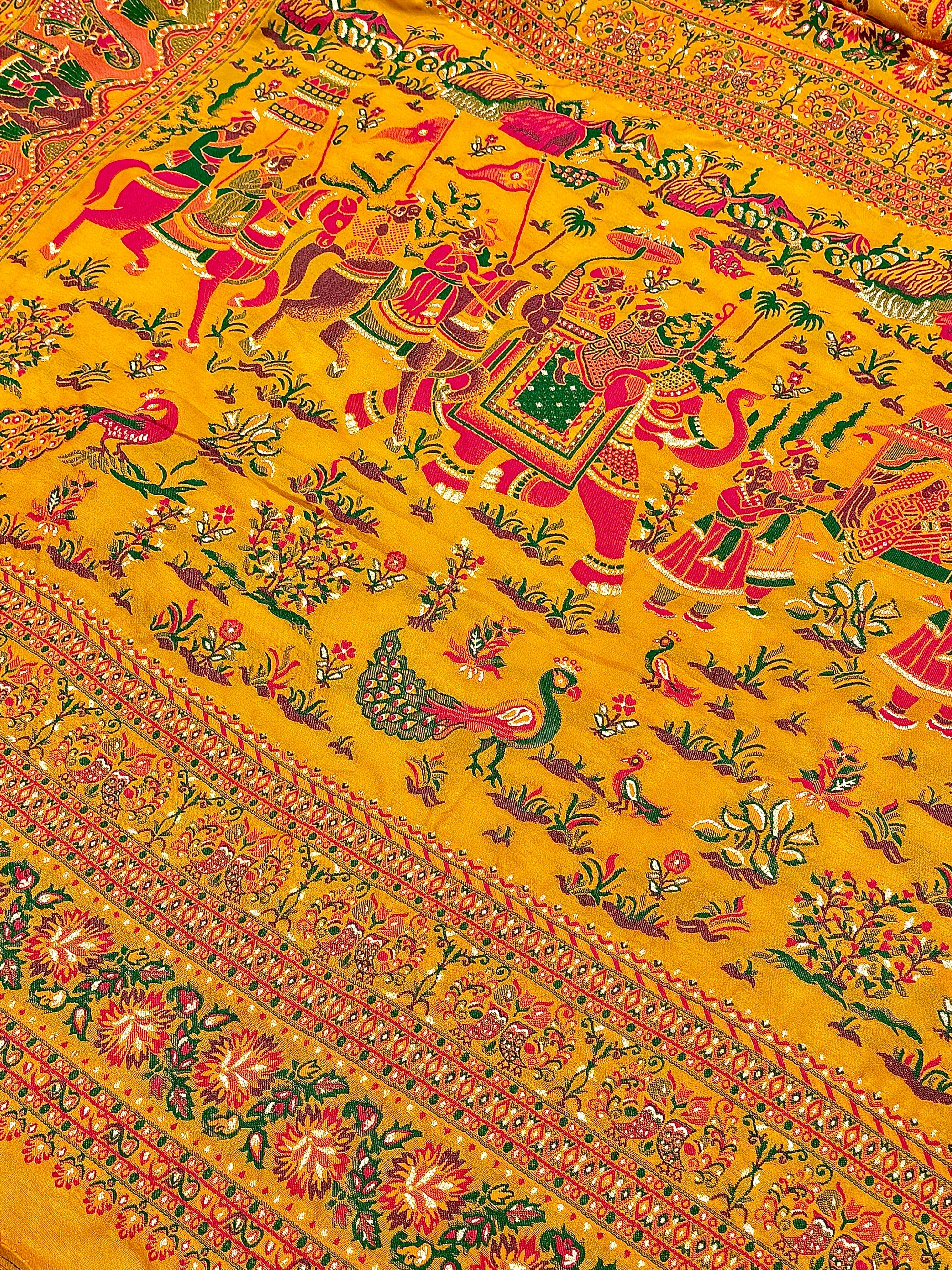 Pure Chanderi Antiq Border Fancy Print Saree