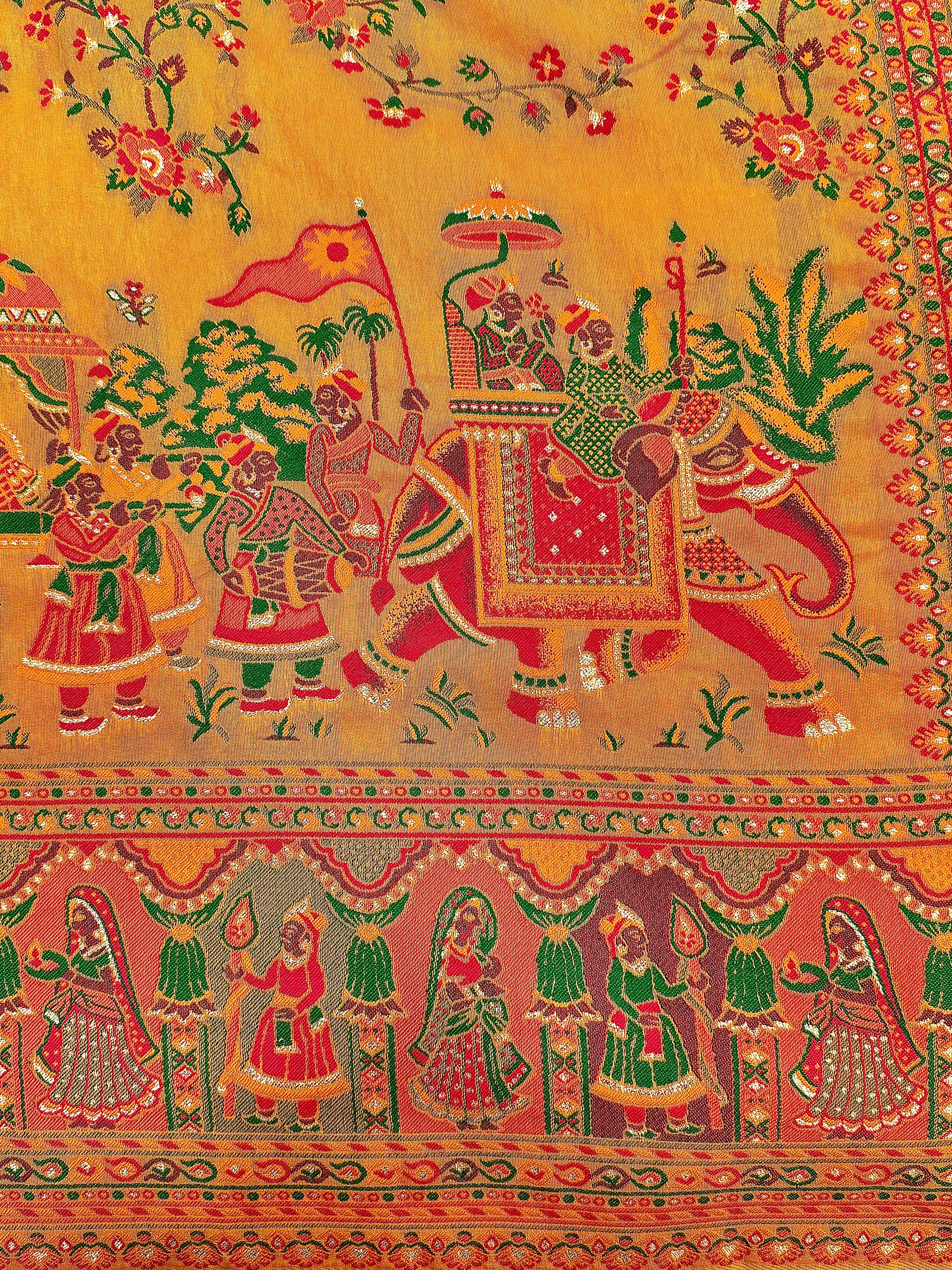 Pure Chanderi Antiq Border Fancy Print Saree