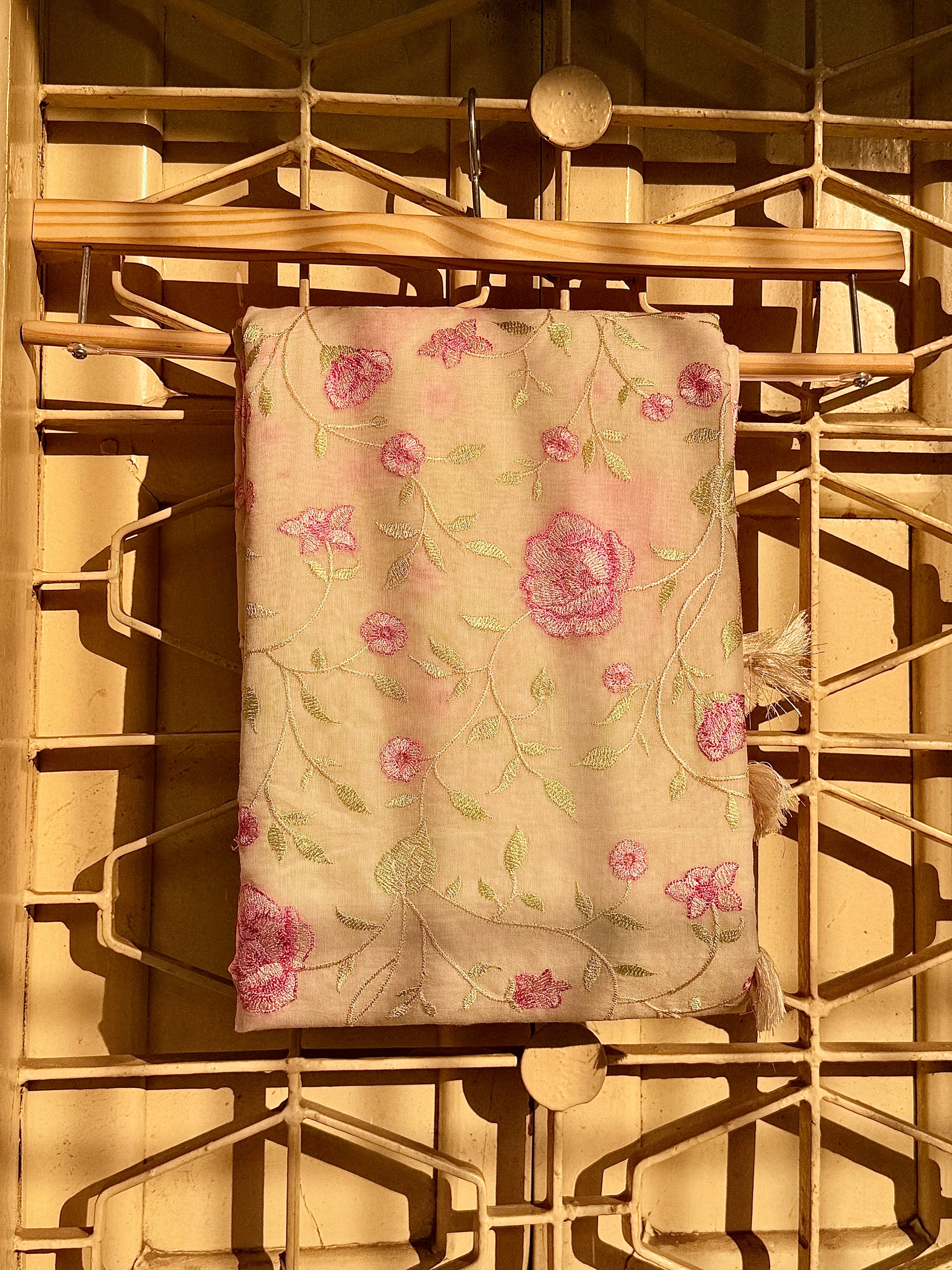 Mul Chanderi Embroidered Saree