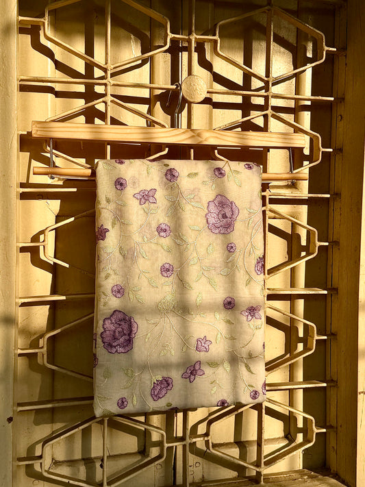 Mul Chanderi Embroidered Saree