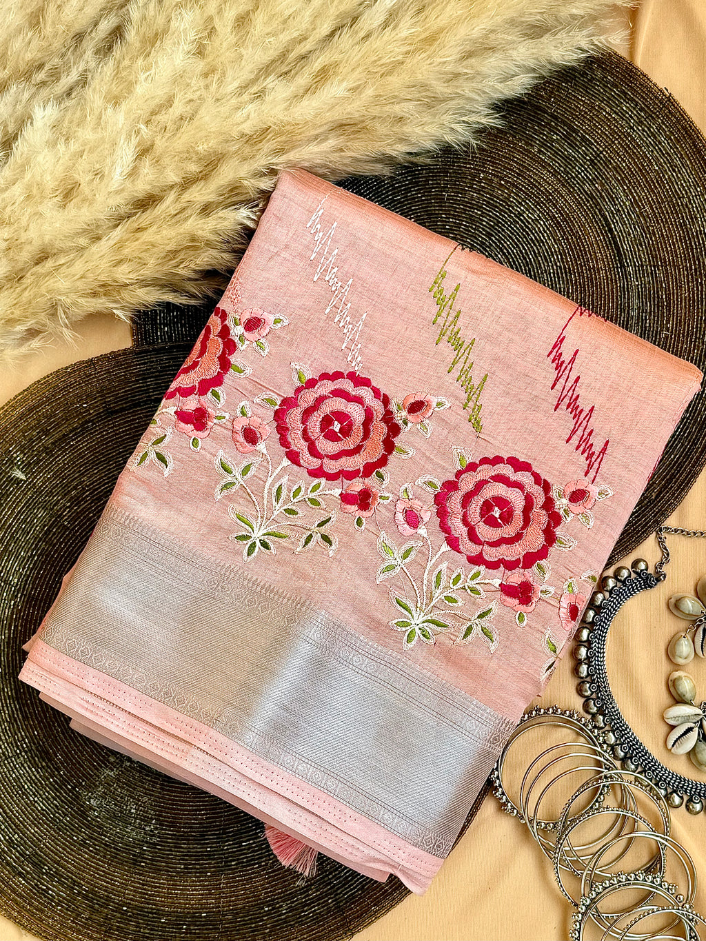 Semi Tussar Embroidered Saree