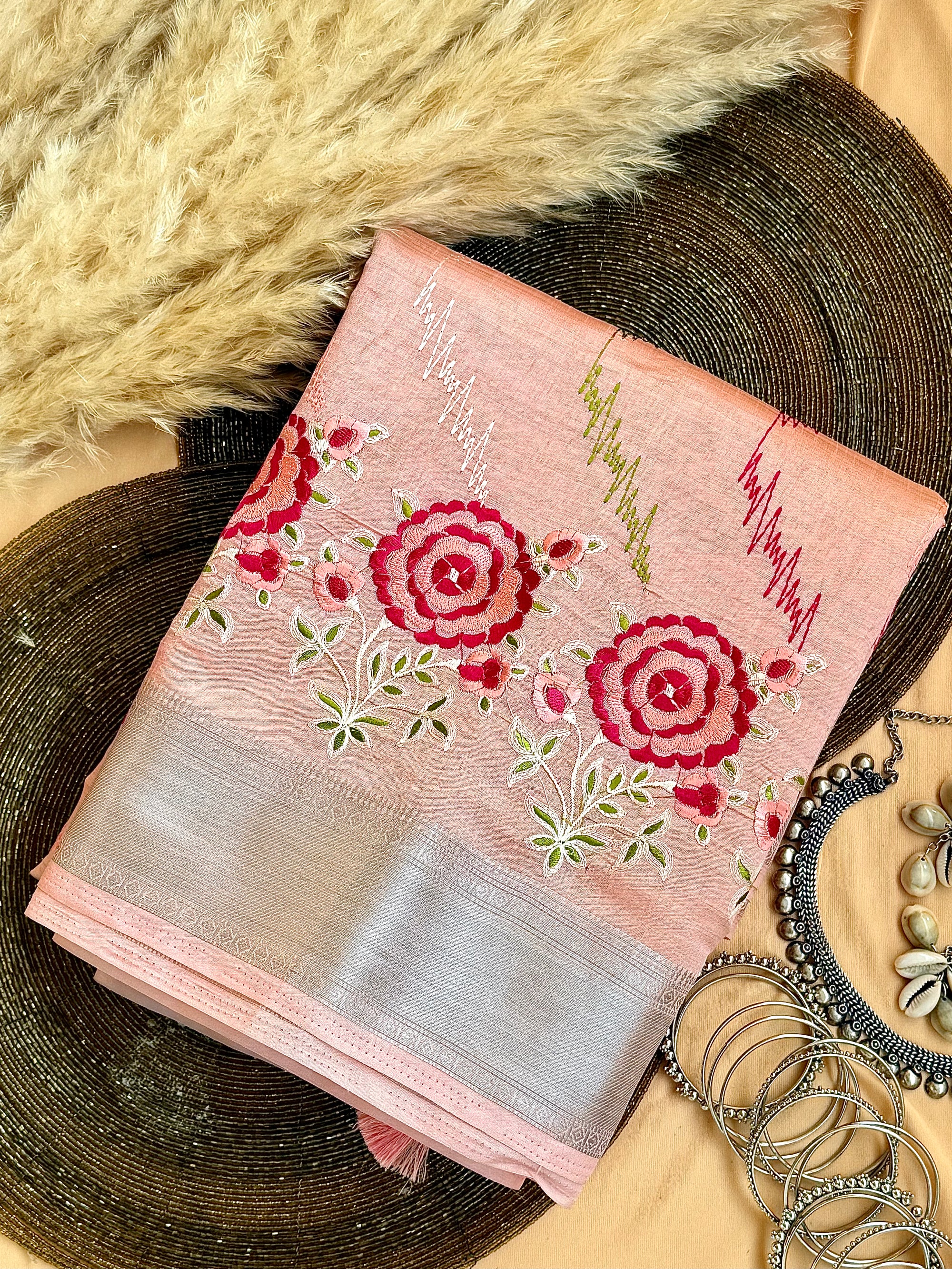 Semi Tussar Embroidered Saree