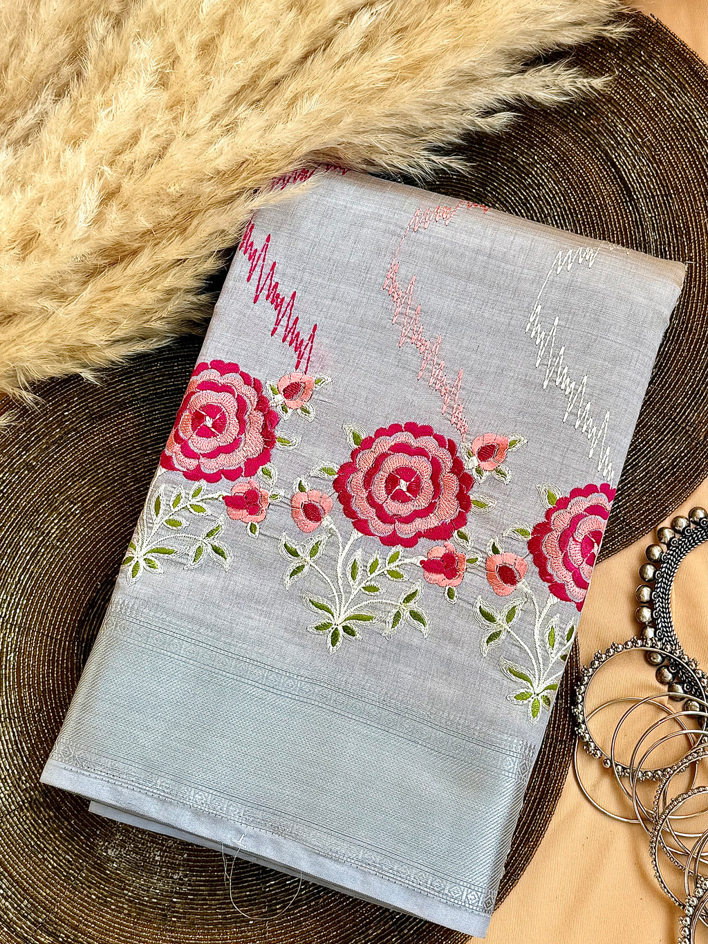 Semi Tussar Embroidered Saree