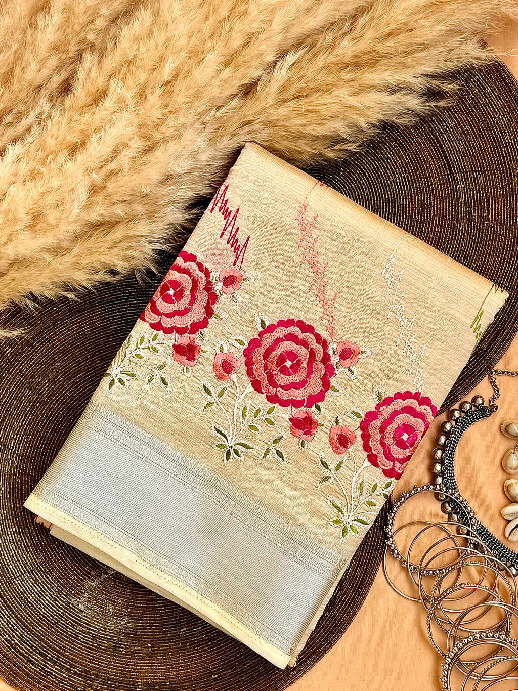Semi Tussar Embroidered Saree