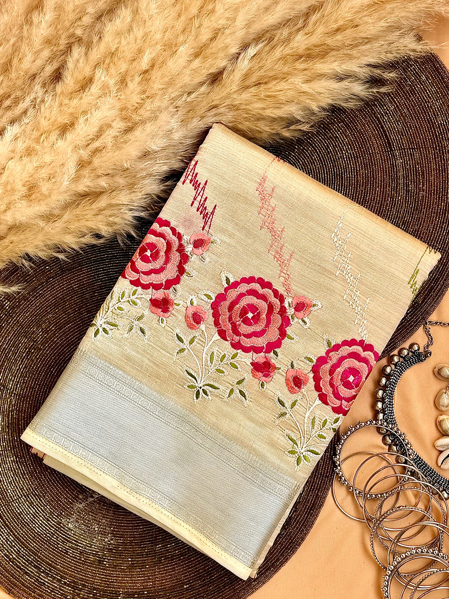 Semi Tussar Embroidered Saree