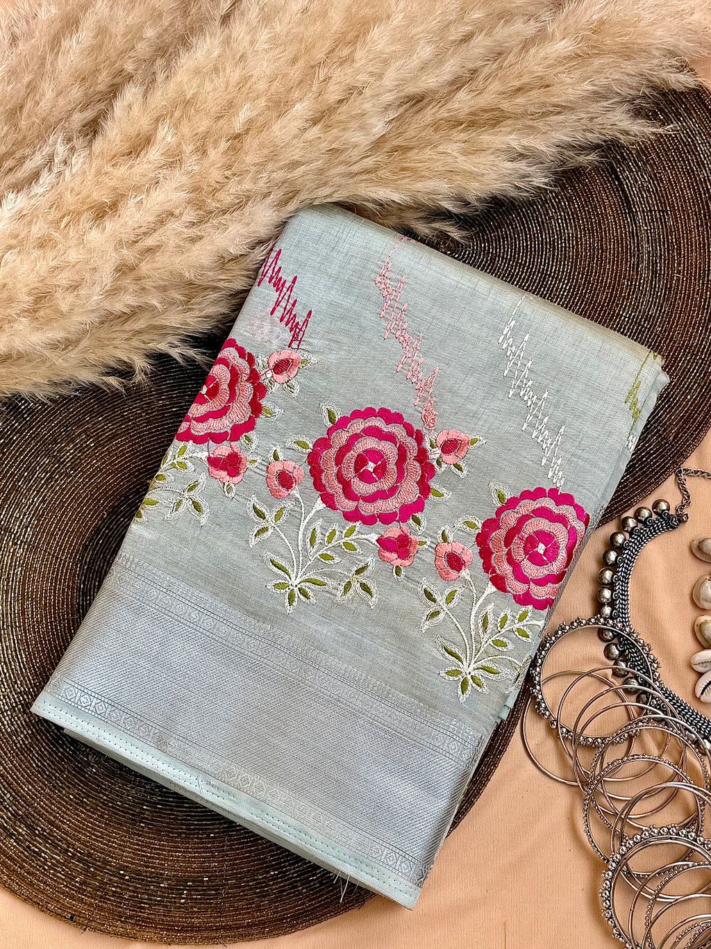 Semi Tussar Embroidered Saree