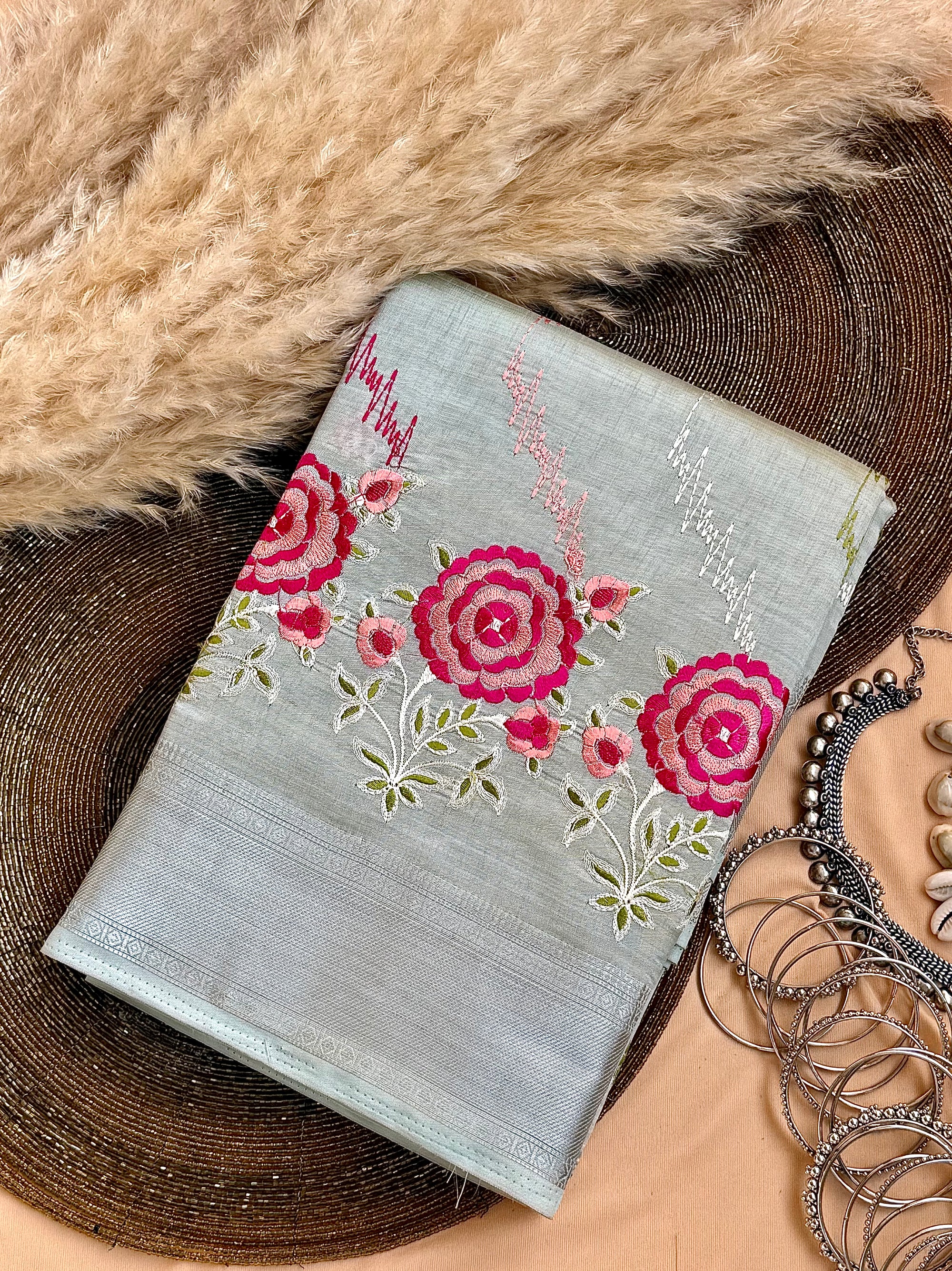 Semi Tussar Embroidered Saree