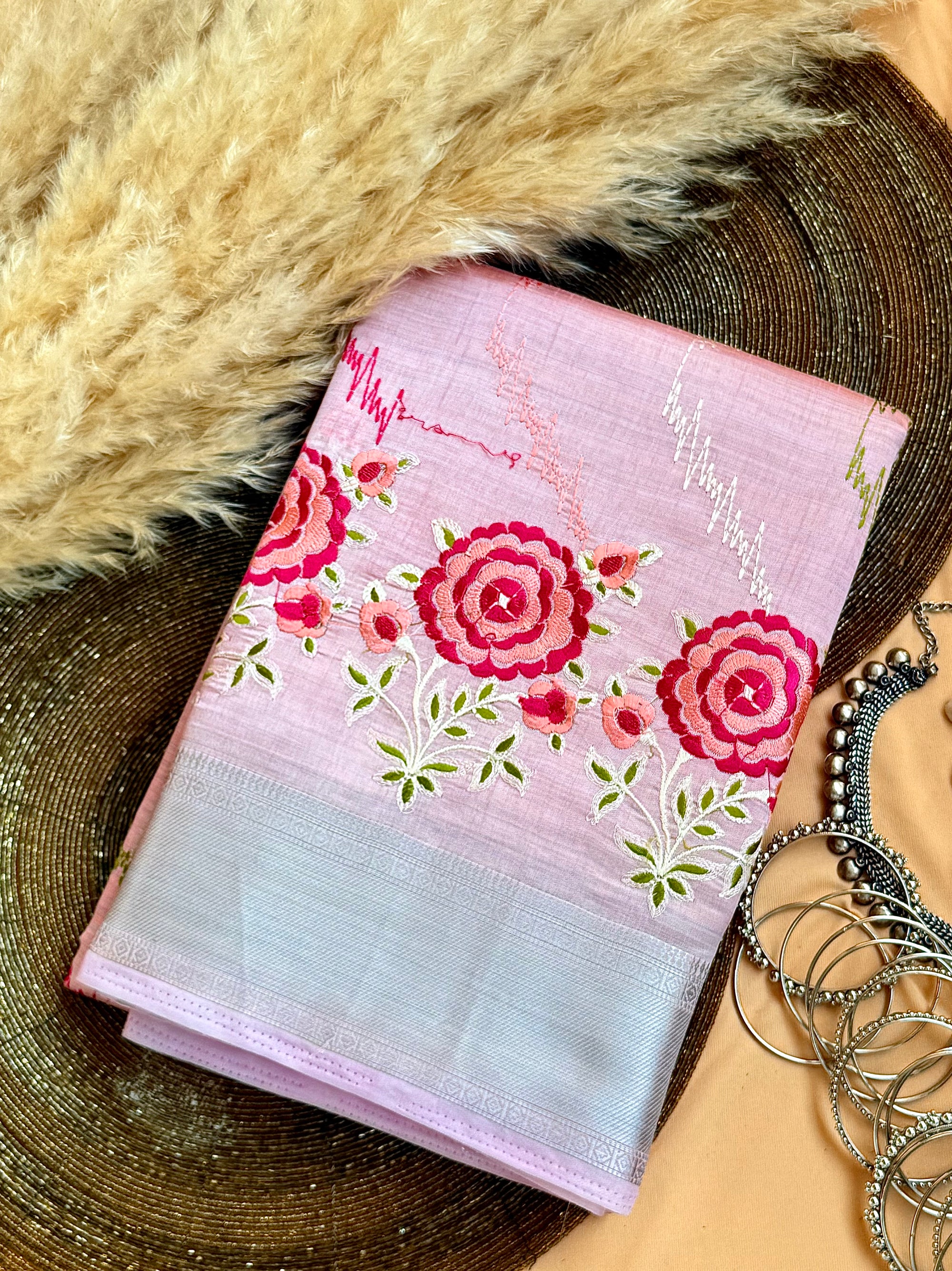 Semi Tussar Embroidered Saree