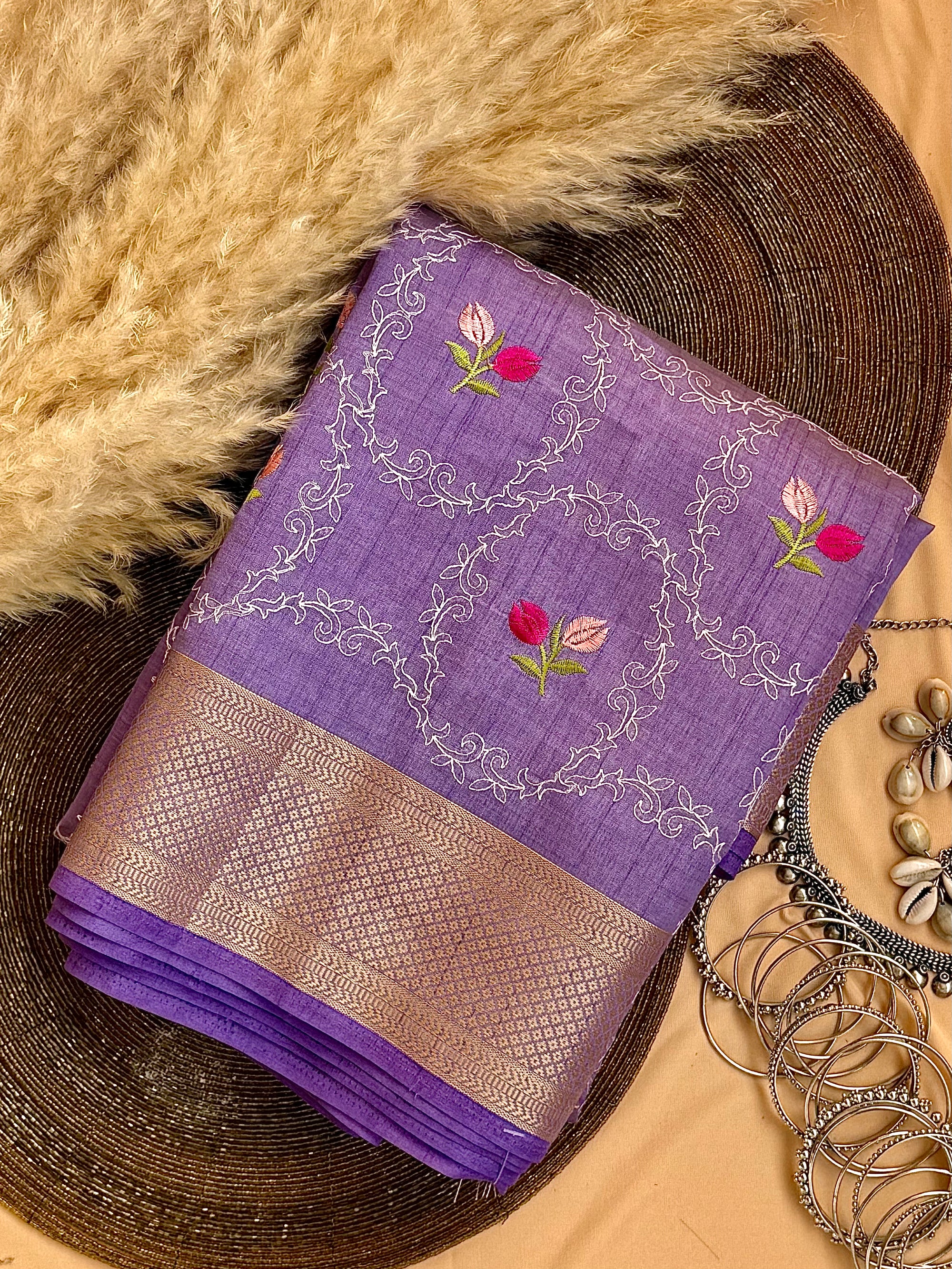 Semi Tussar Embroidered Saree