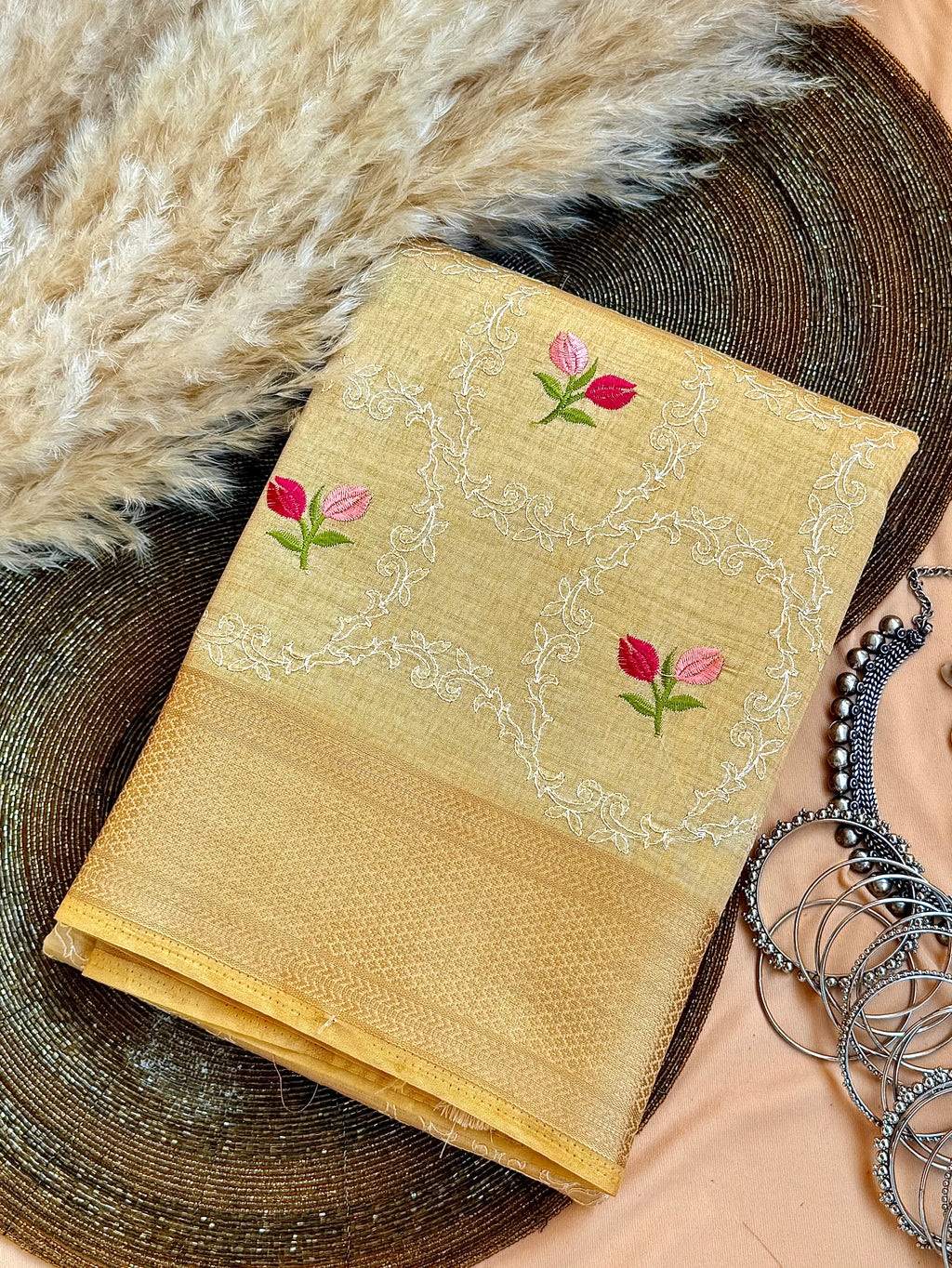 Semi Tussar Embroidered Saree