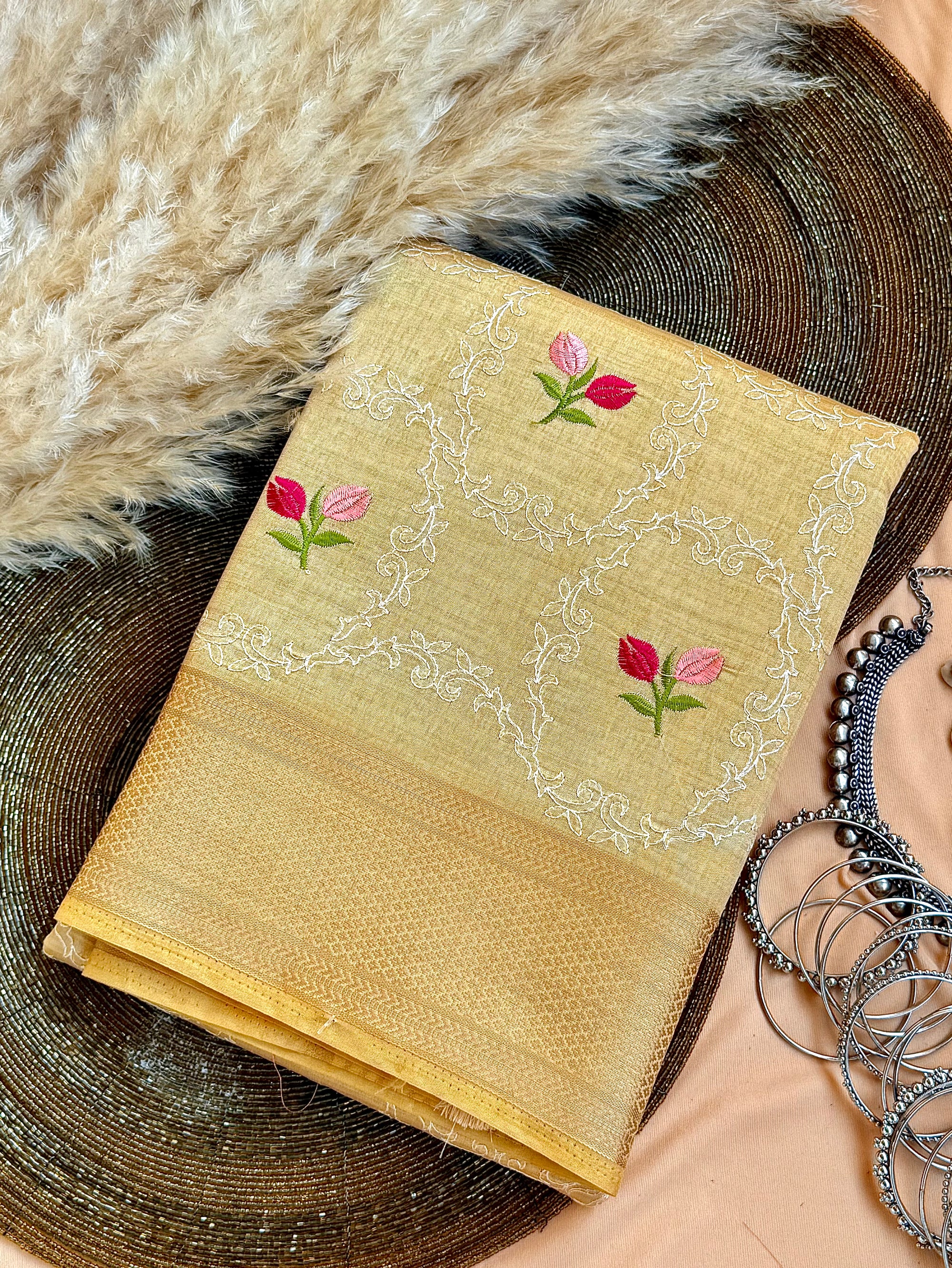 Semi Tussar Embroidered Saree