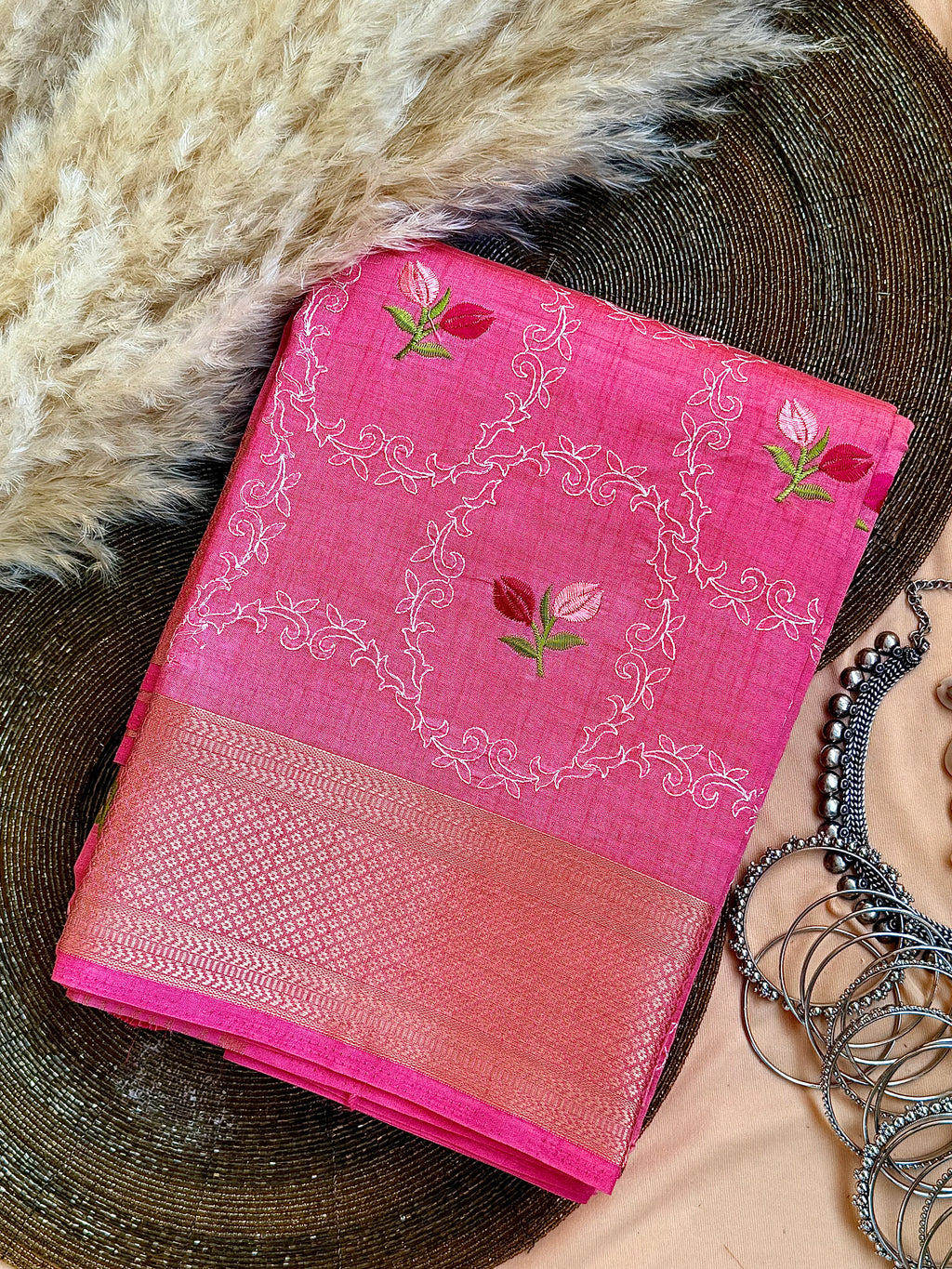 Semi Tussar Embroidered Saree