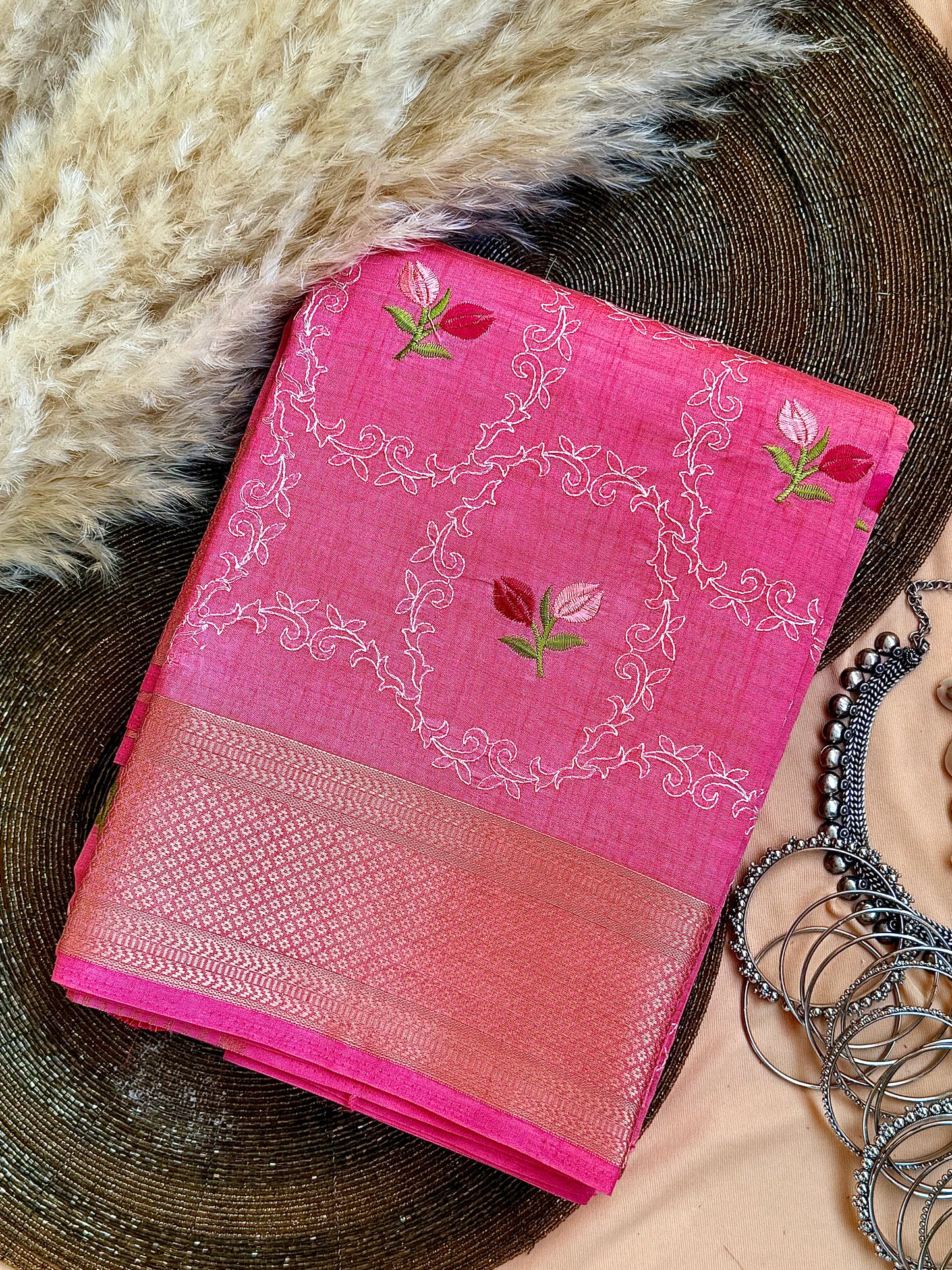 Semi Tussar Embroidered Saree