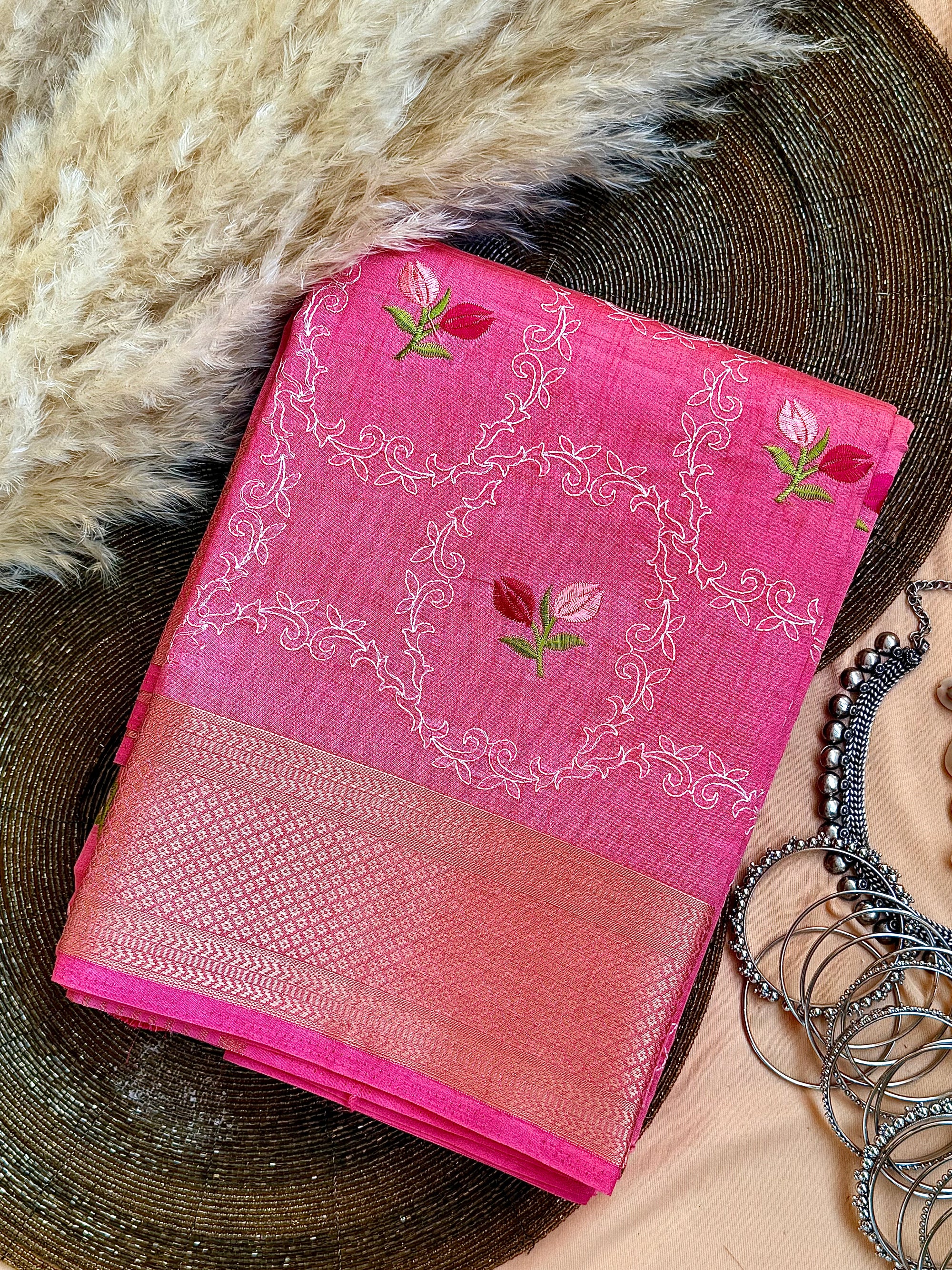 Semi Tussar Embroidered Saree
