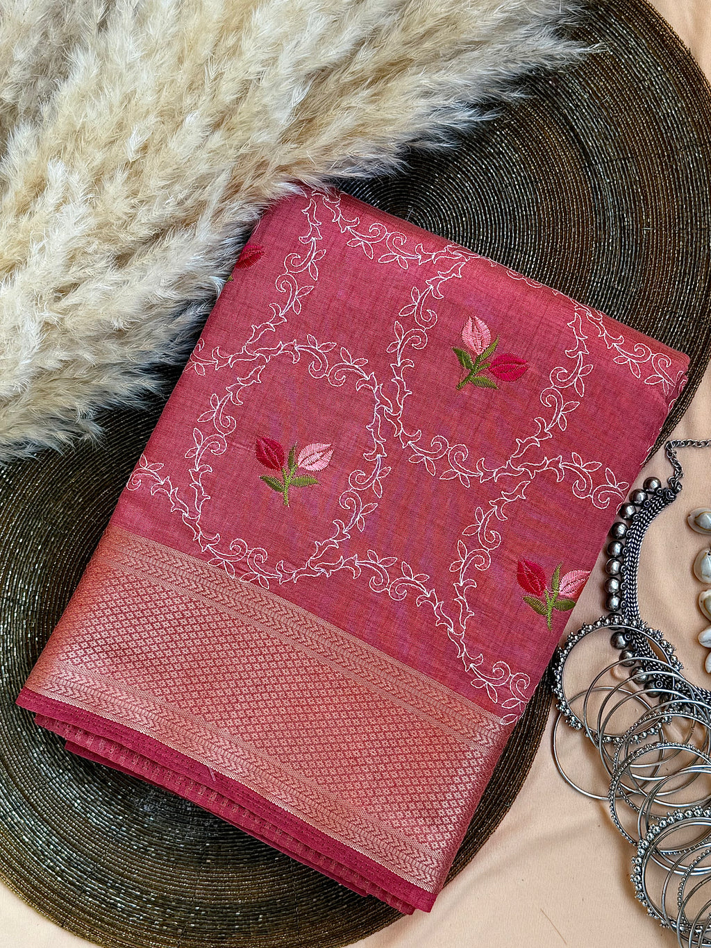 Semi Tussar Embroidered Saree