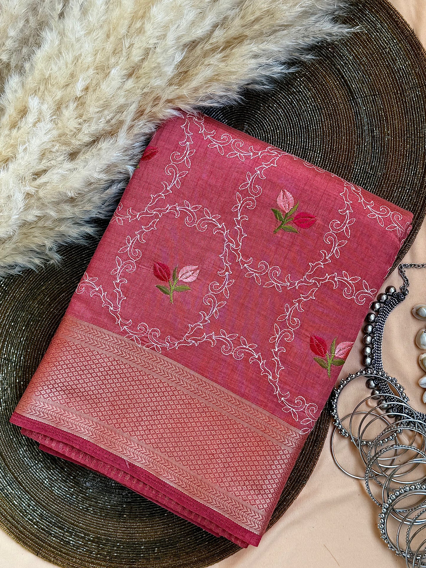 Semi Tussar Embroidered Saree
