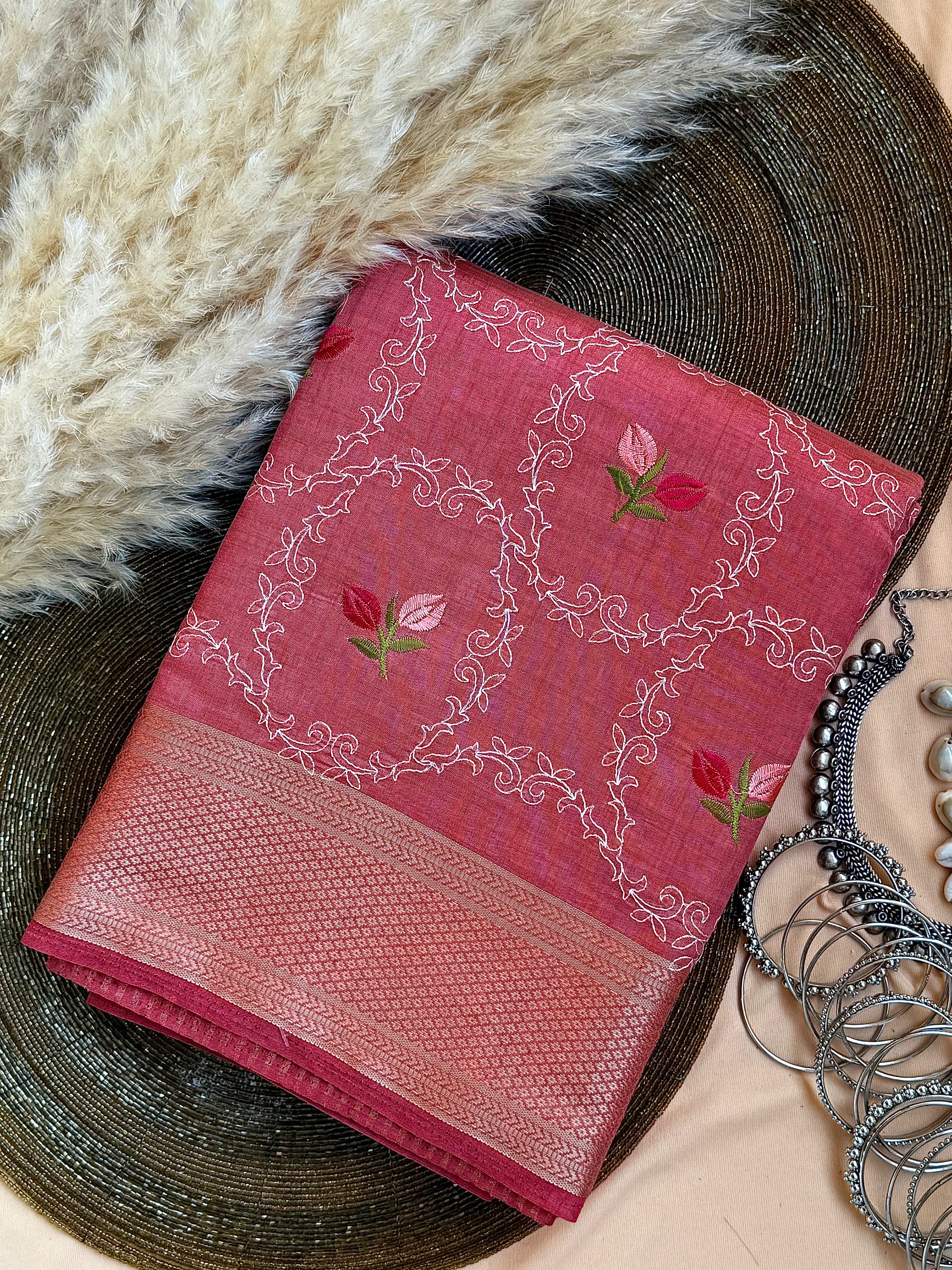 Semi Tussar Embroidered Saree