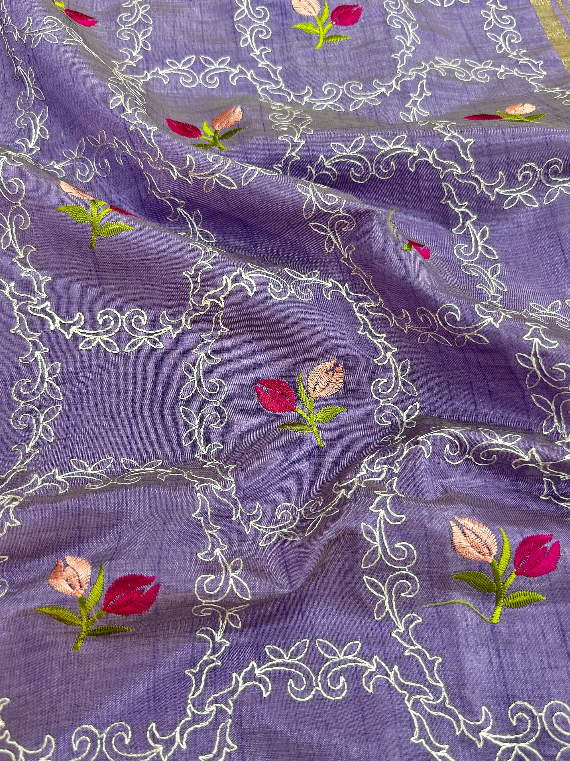 Semi Tussar Embroidered Saree