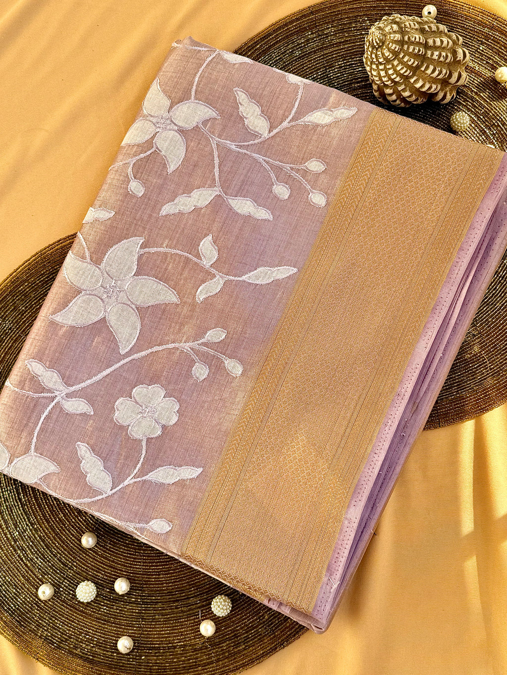 Semi Tussar Applique Work Saree