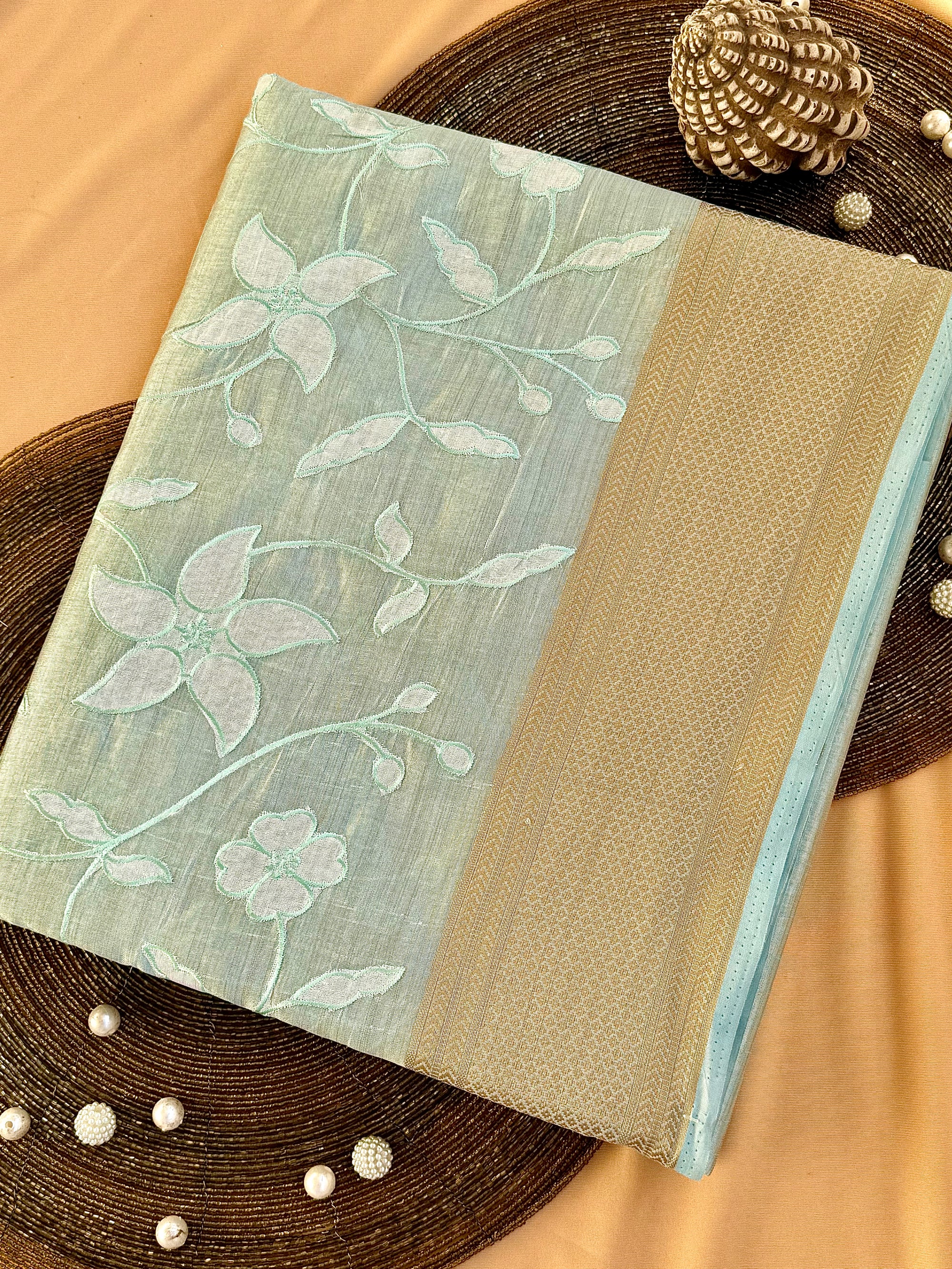 Semi Tussar Applique Work Saree