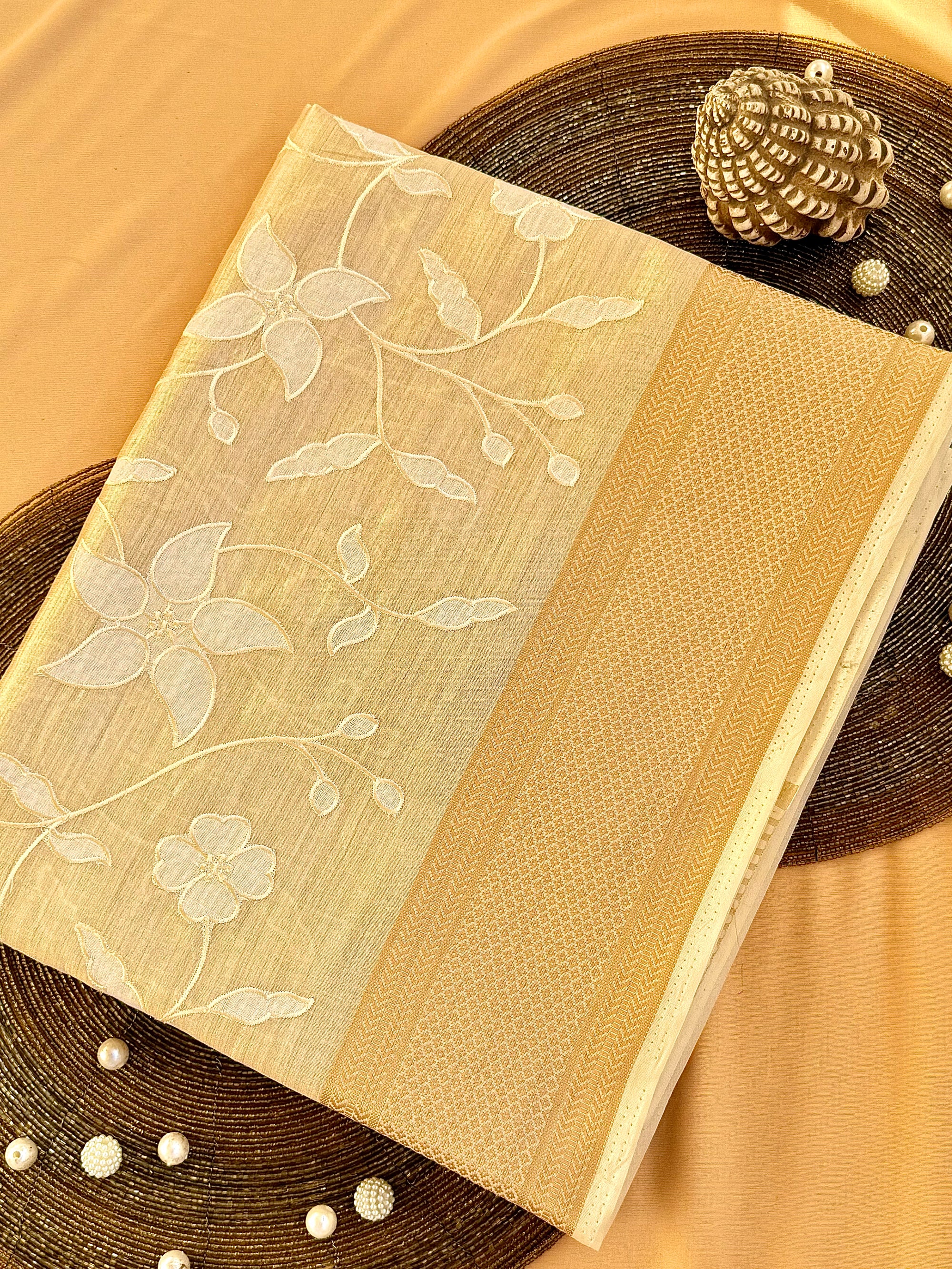 Semi Tussar Applique Work Saree