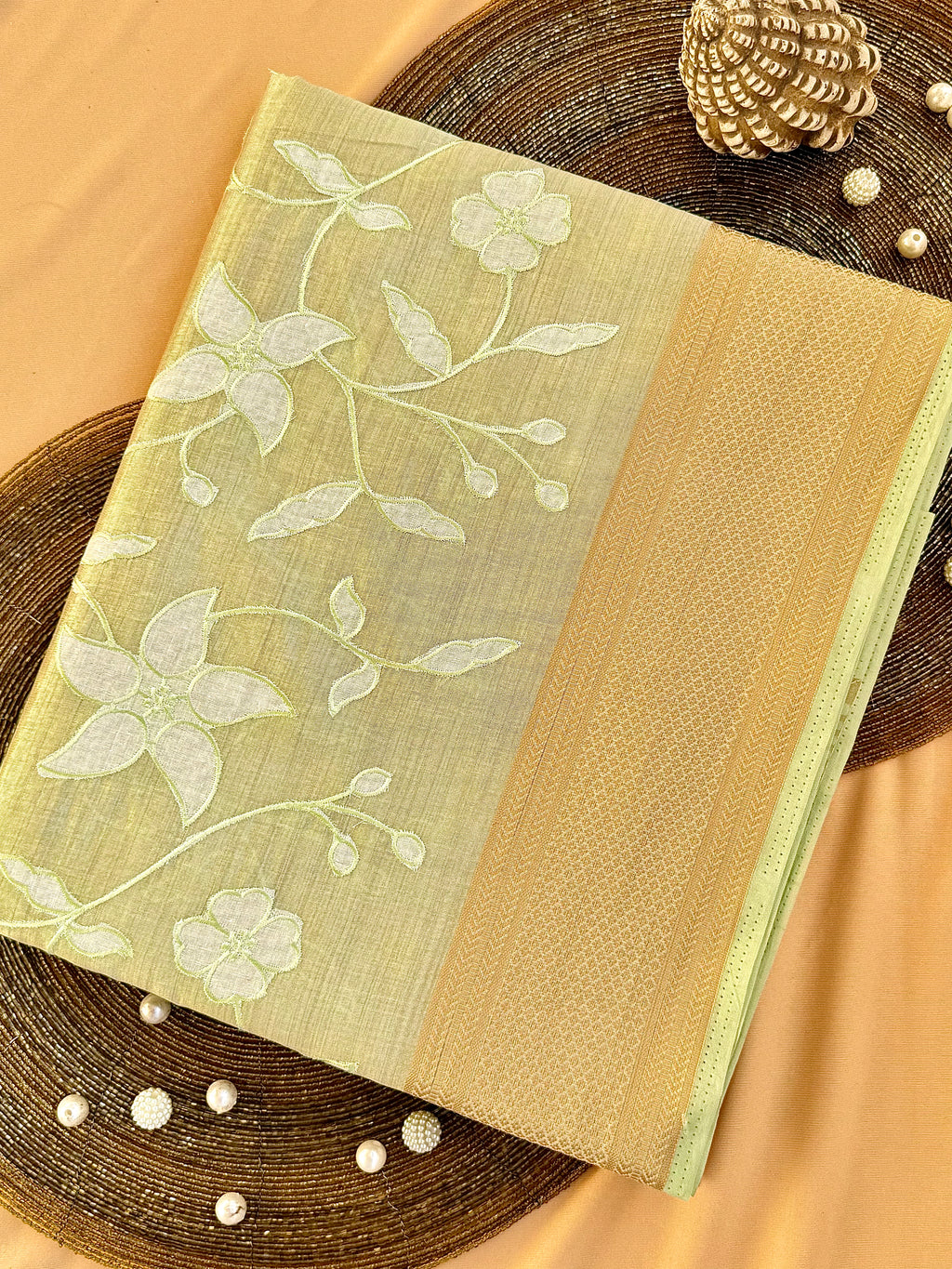 Semi Tussar Applique Work Saree